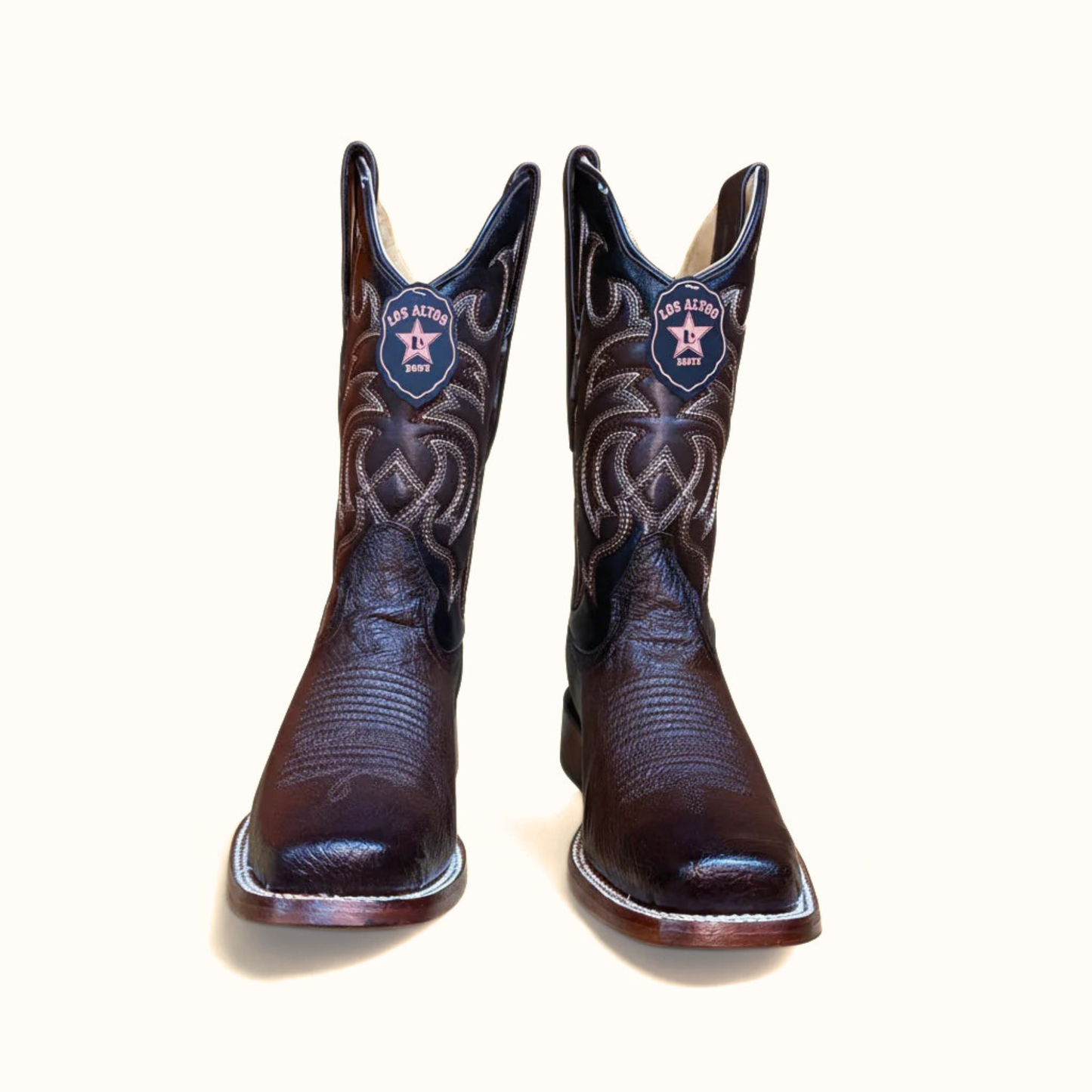 Los Altos smooth ostrich faded brown rodeo square toe boot front pair view