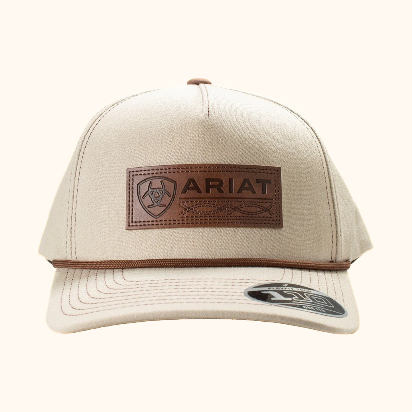 Ariat FlexFit 110 Faux Leather Patch Snapback Cap Khaki front view