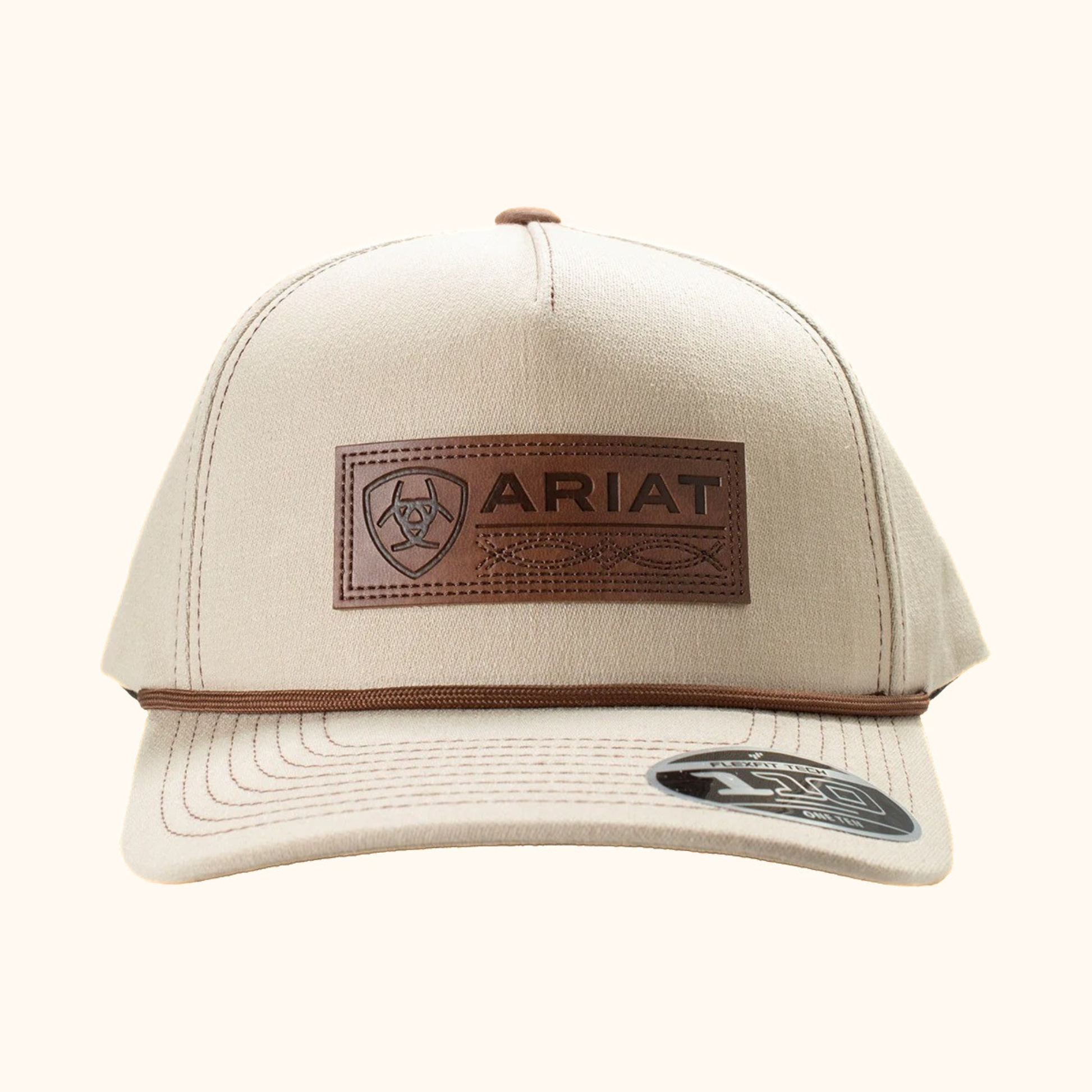 Ariat FlexFit 110 Faux Leather Patch Snapback Cap Khaki front view
