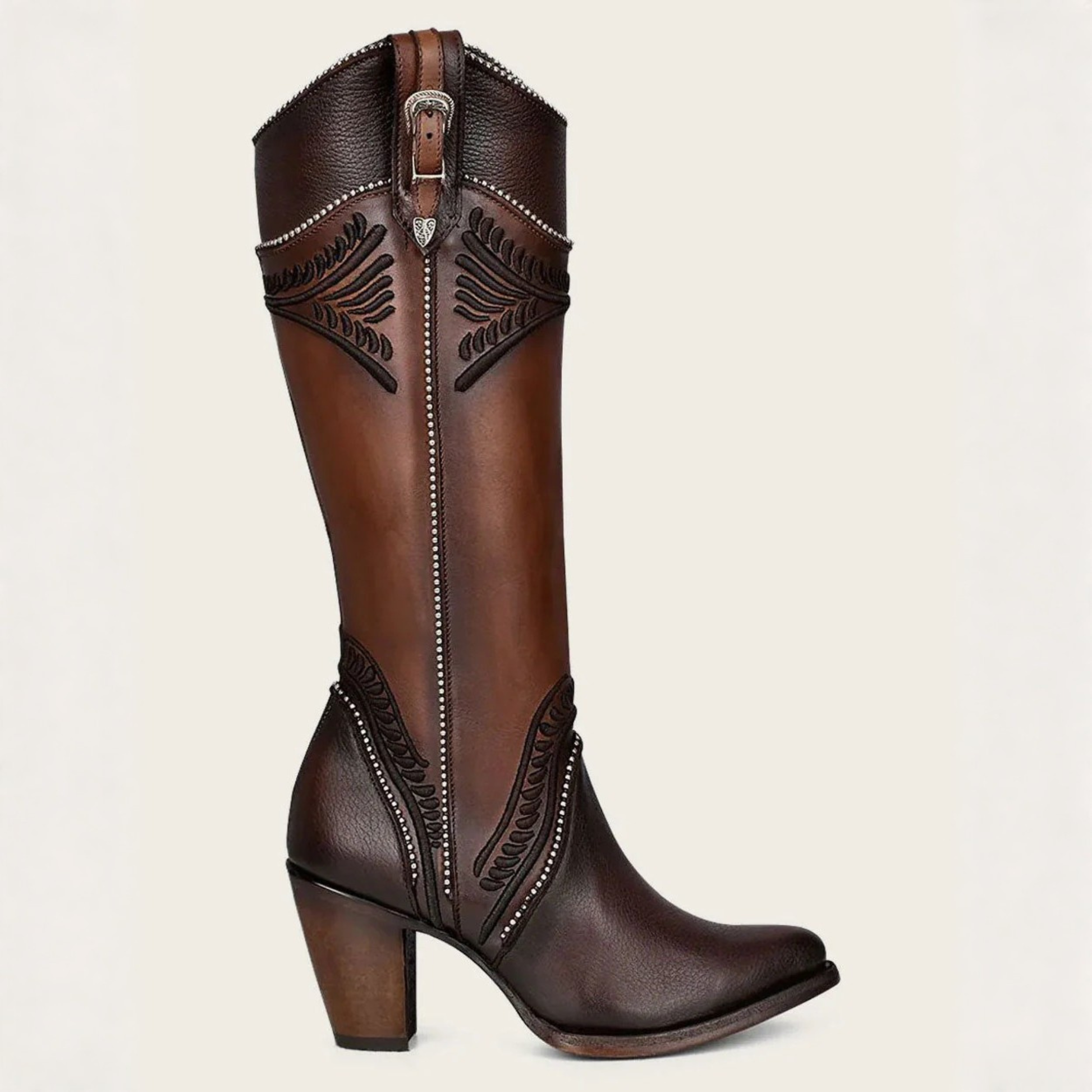 Cuadra Elegant Honey Embroidered Knee High Boot side profile view