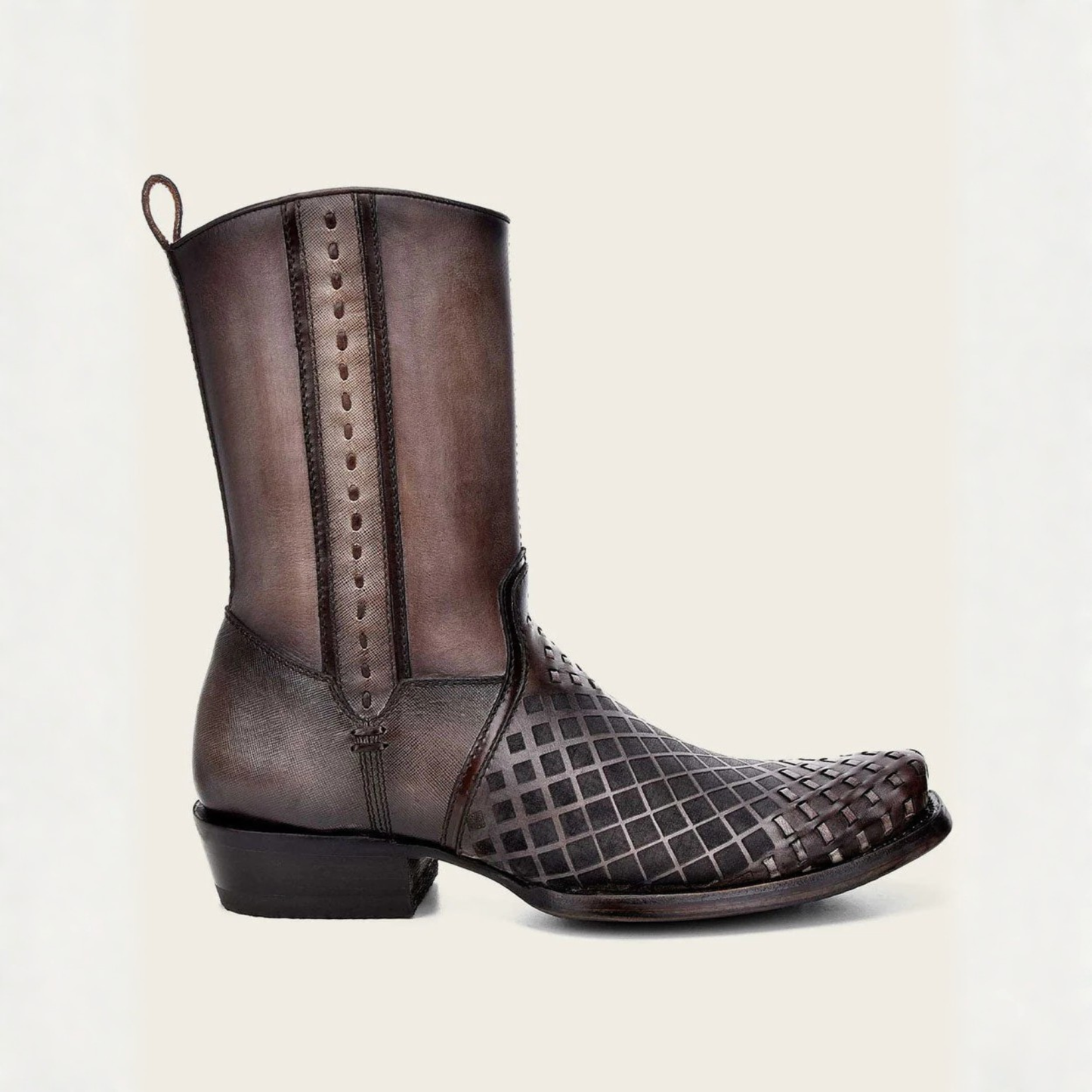 Grey Laser & Woven Narrow Square Toe Boot