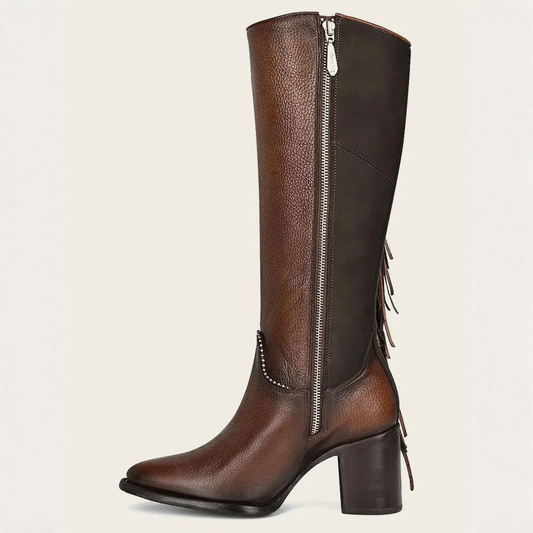 Cuadra Braided Brown Leather Knee High Boot side profile view