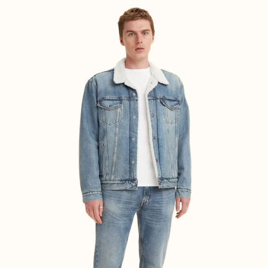 Levi’s Sherpa Trucker Jacket men’s light wash denim front view