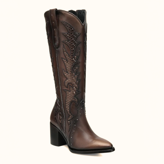 Cuadra Women’s Brown Bovine Leather Western Boots angled front view