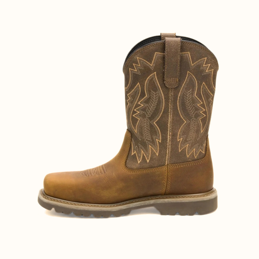 CAT Colorado Frontier Steel Toe Boot side view in beige leather with stitched shaft