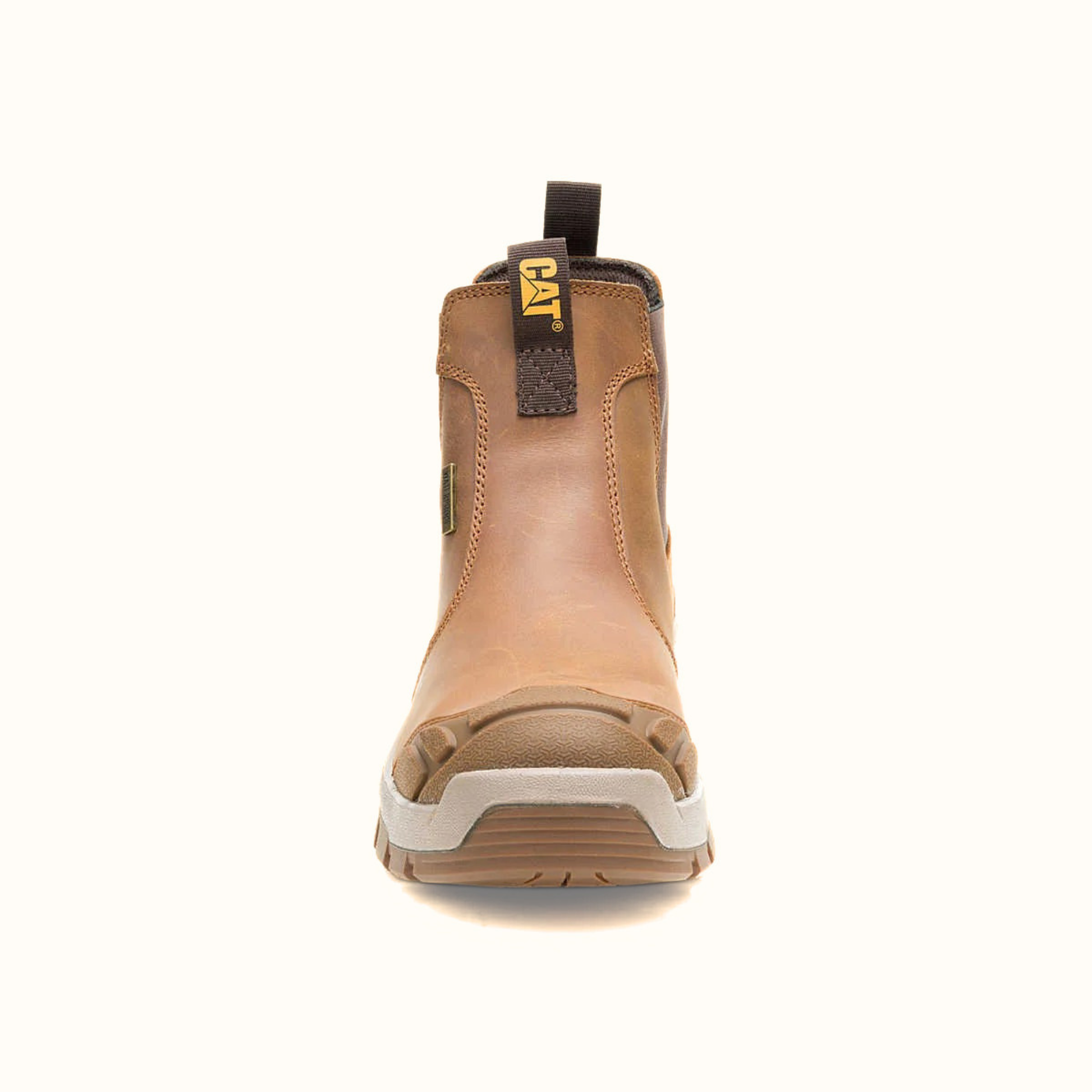 CAT Striver XL Chelsea Waterproof Steel Toe Work Boot brown front view