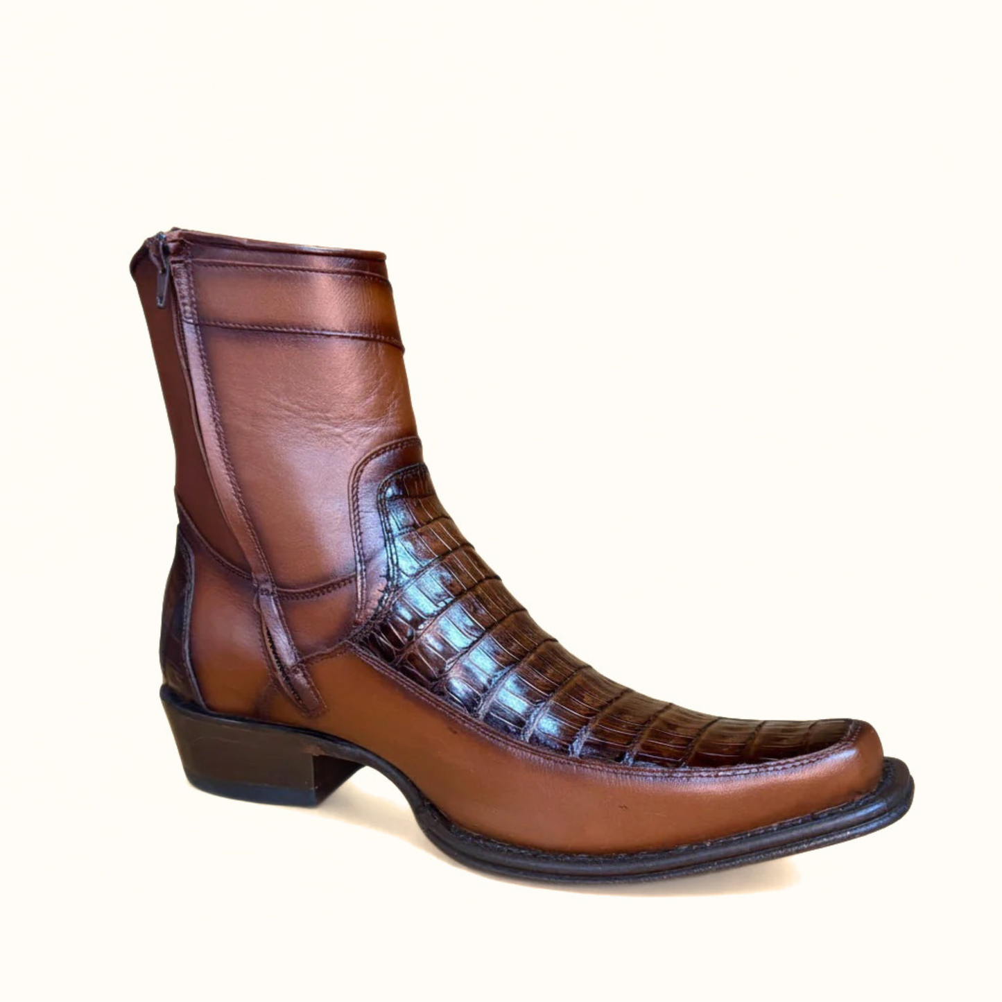 Los Altos Faded Brown Caiman Belly Narrow Square Toe Boot angle view