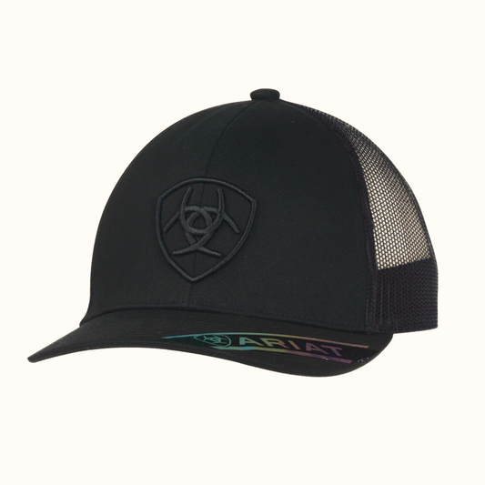 Ariat Shield Logo Snapback Cap Black front angled view