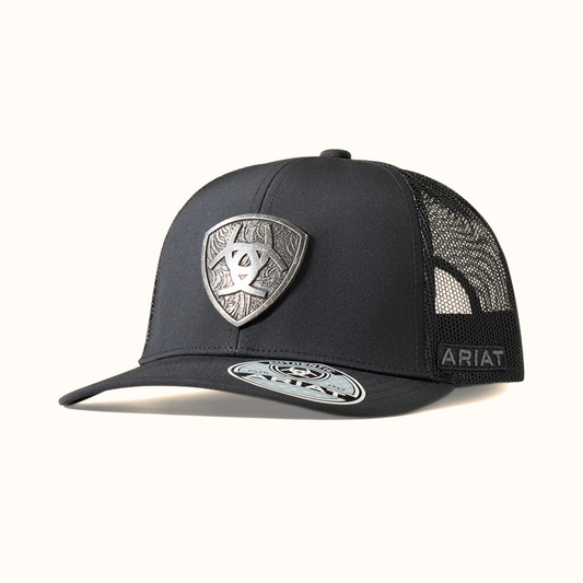 Ariat Metal Shield Snapback Cap Black front angled view