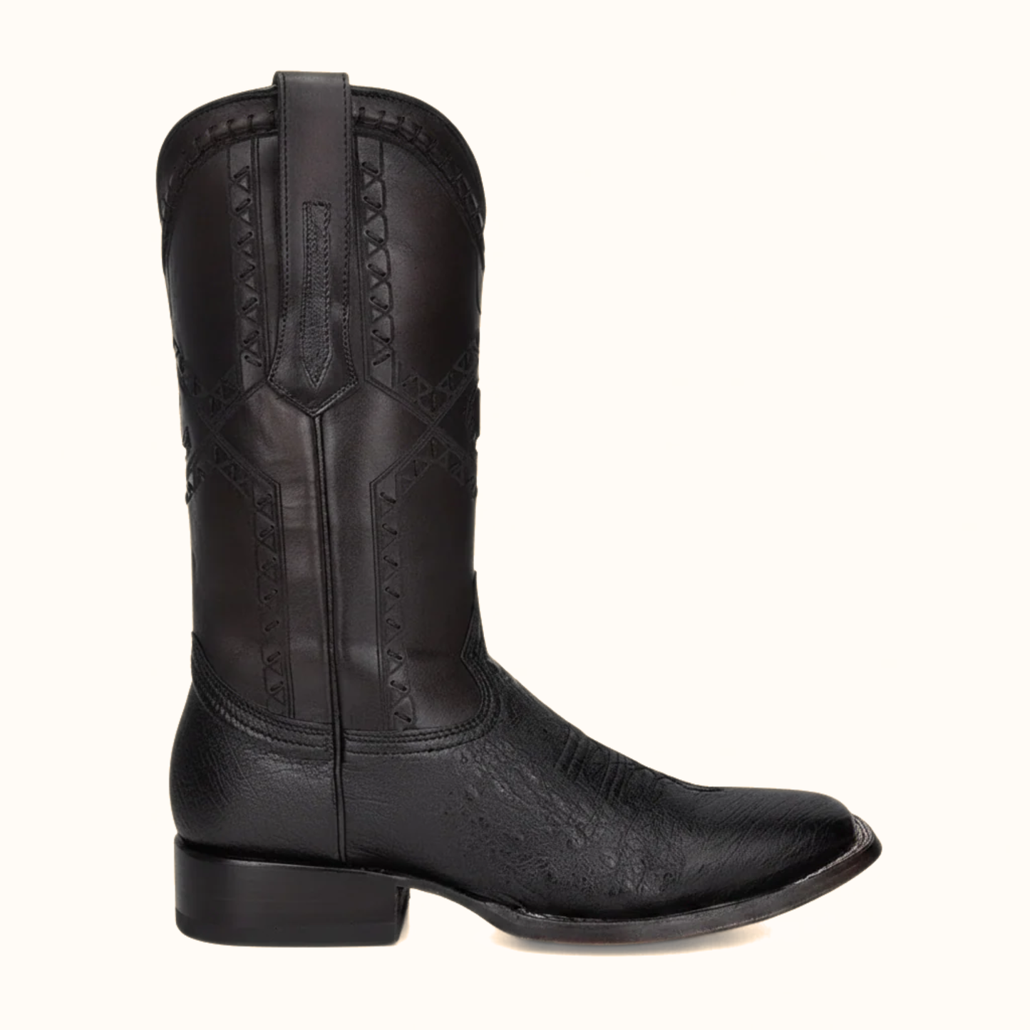 Cuadra Black Ostrich Laser & Woven Square Toe Boot side profile