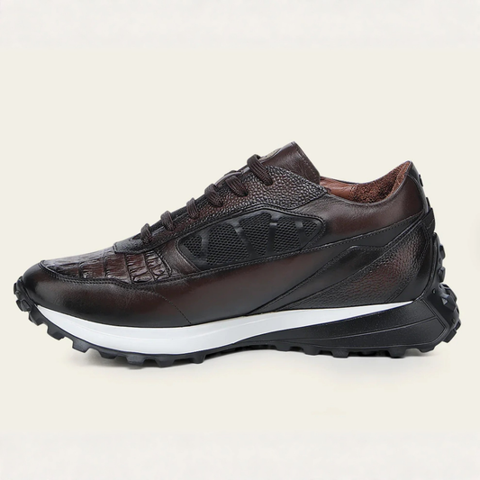 Cuadra Genuine Cayman Leather Sneakers side view in dark brown leather