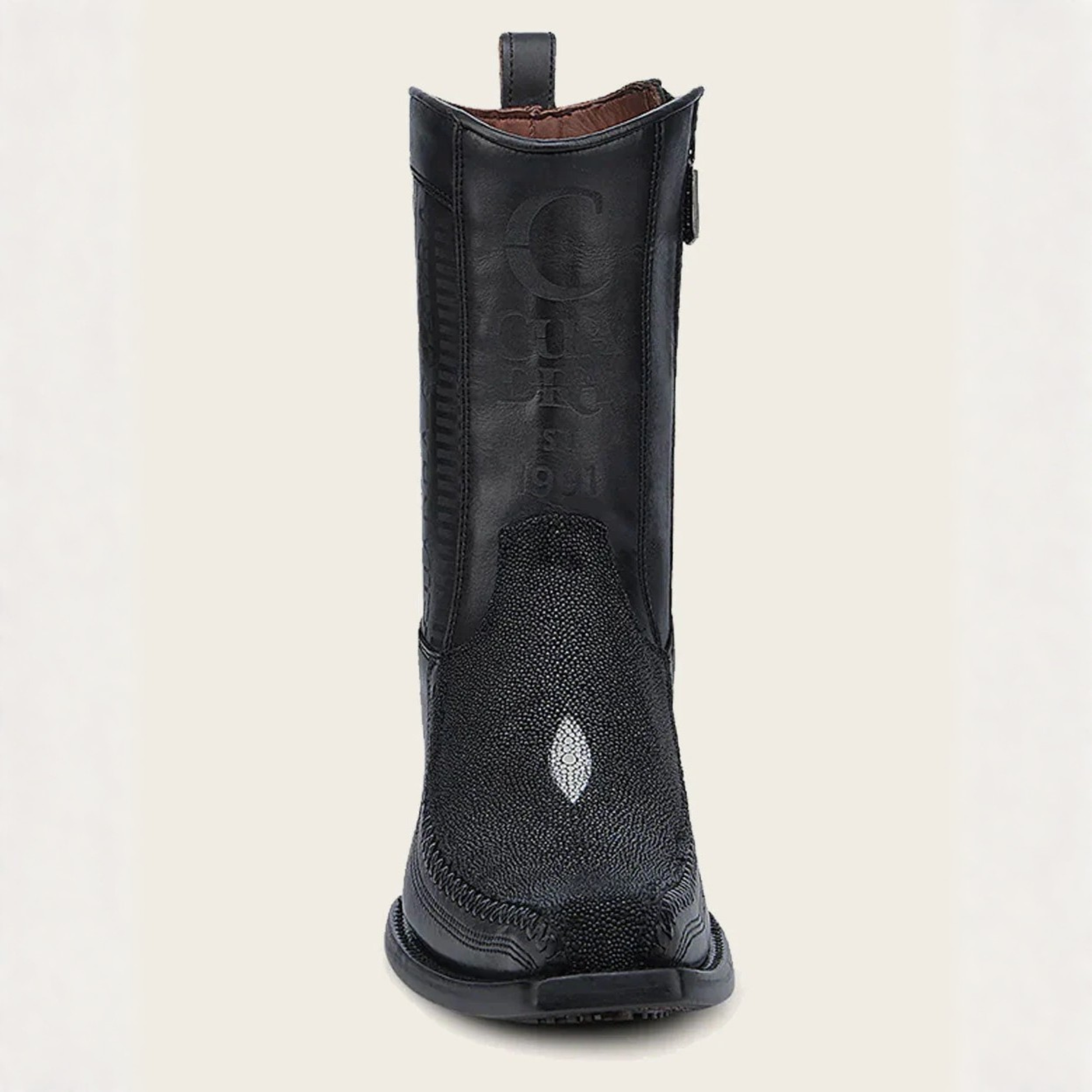 Front view of Cuadra Engraved Black Stingray Cowboy Boot
