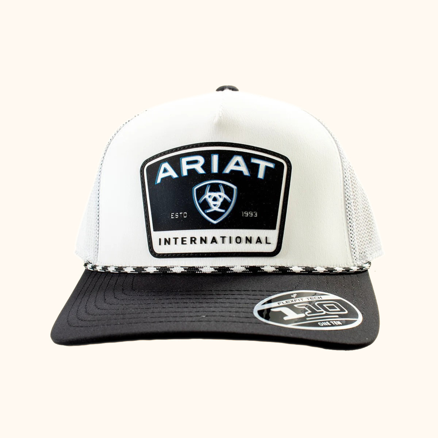 Ariat FlexFit 110 Rubber Patch Snapback Cap White front view