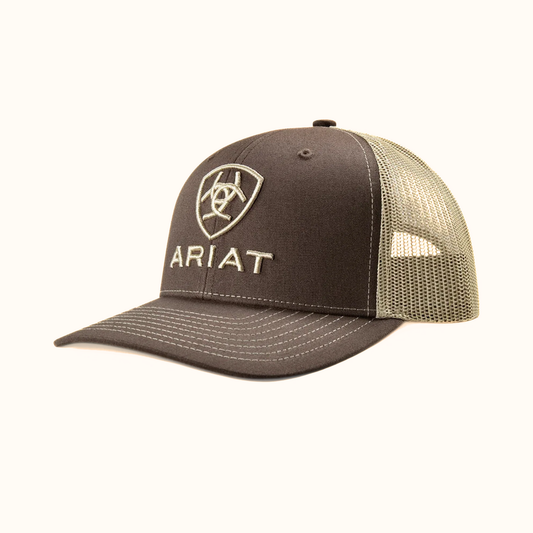 Ariat Youth Embroidered Logo Snapback Cap Brown front view