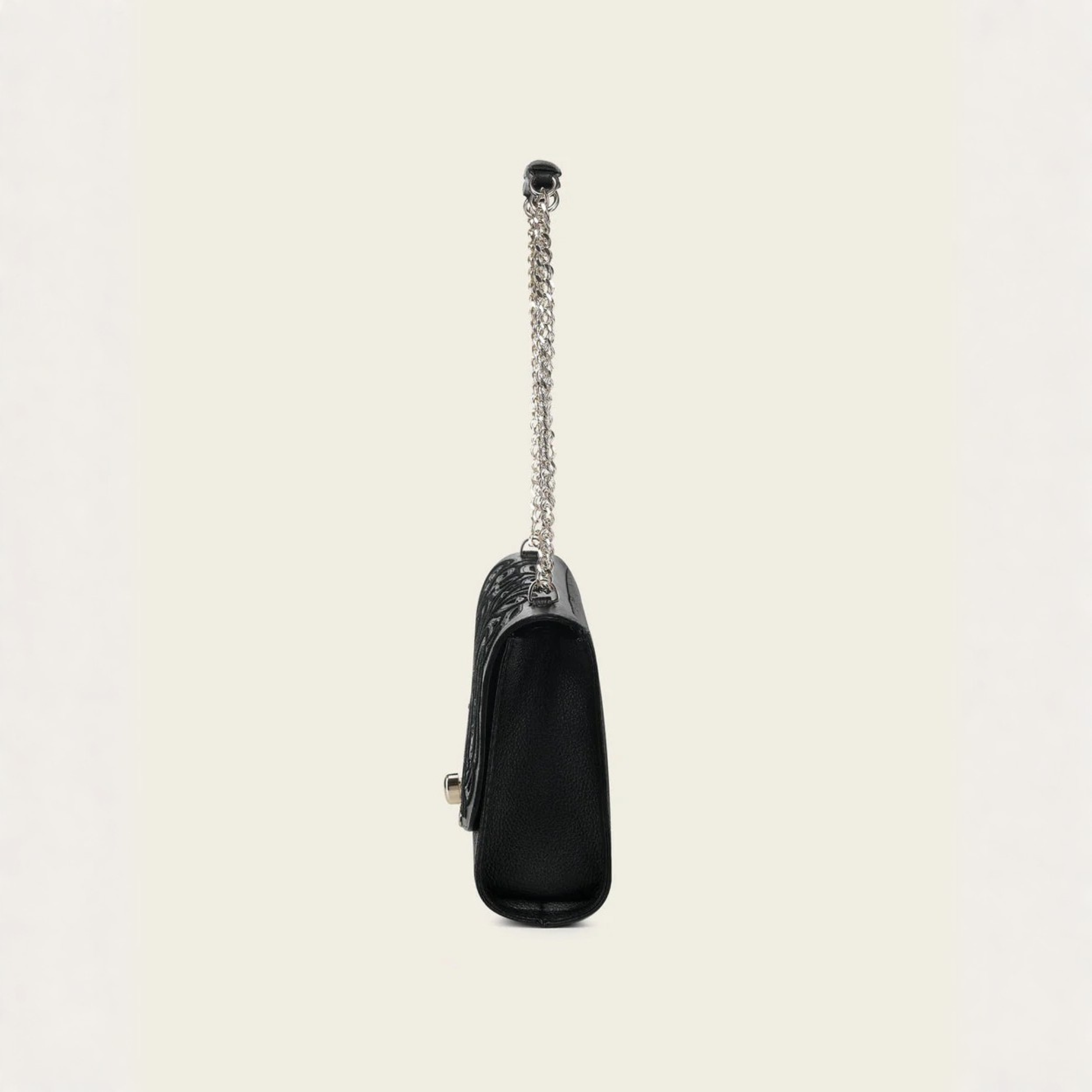 Cuadra Black Leather Crystal Shoulder Bag side profile