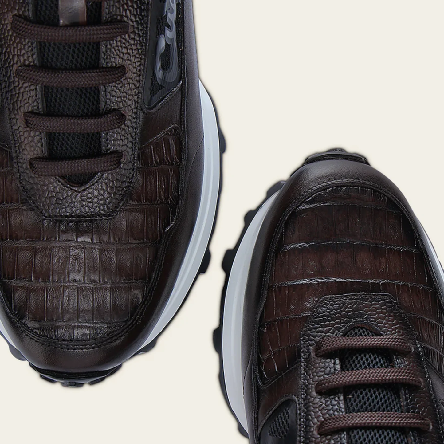 Top view of Cuadra Genuine Cayman Leather Sneakers showing laces and tongue