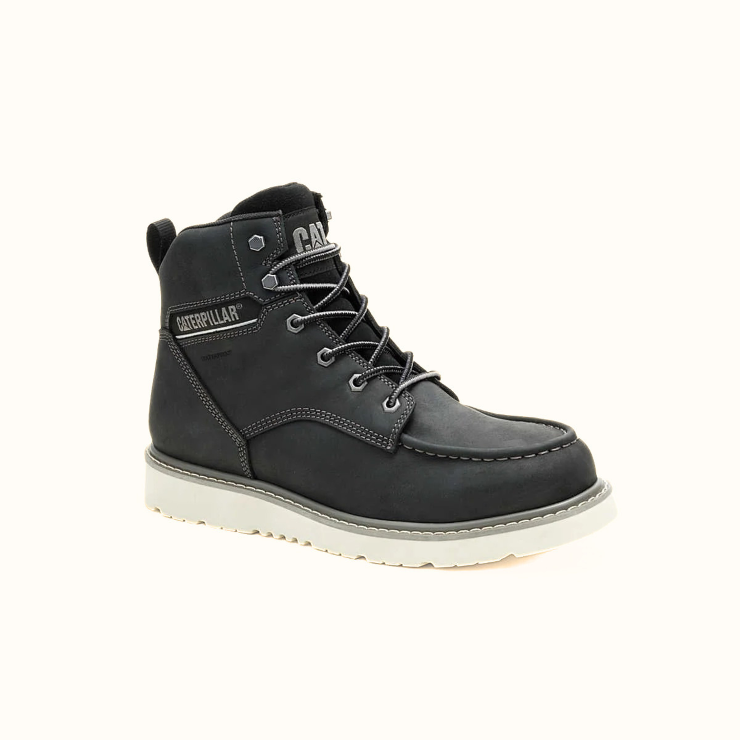 CAT Reclaimer Wedge Waterproof Work Boot black leather wedge boot front angle view