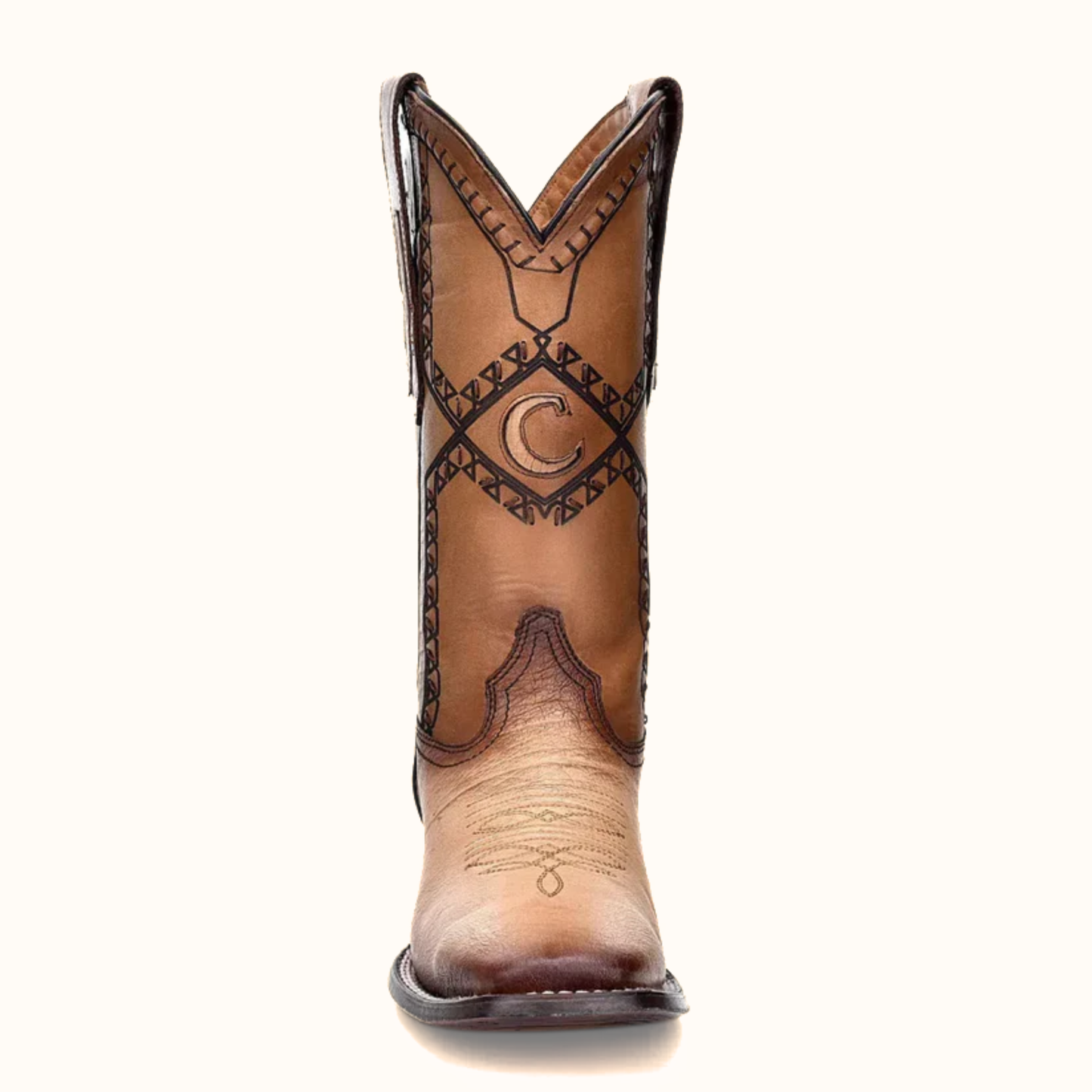 Cuadra Flame Oryx Ostrich Laser & Woven Square Toe Boot front shaft detail