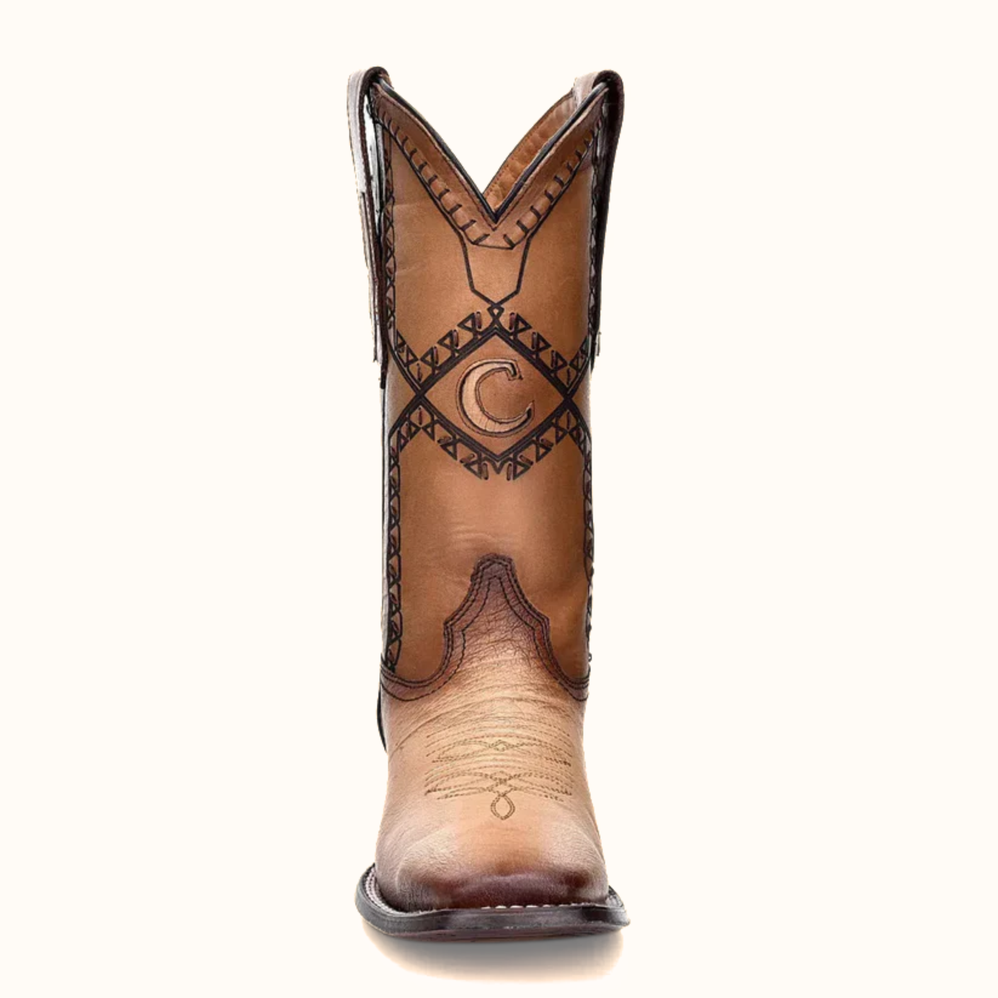Cuadra Flame Oryx Ostrich Laser & Woven Square Toe Boot front shaft detail