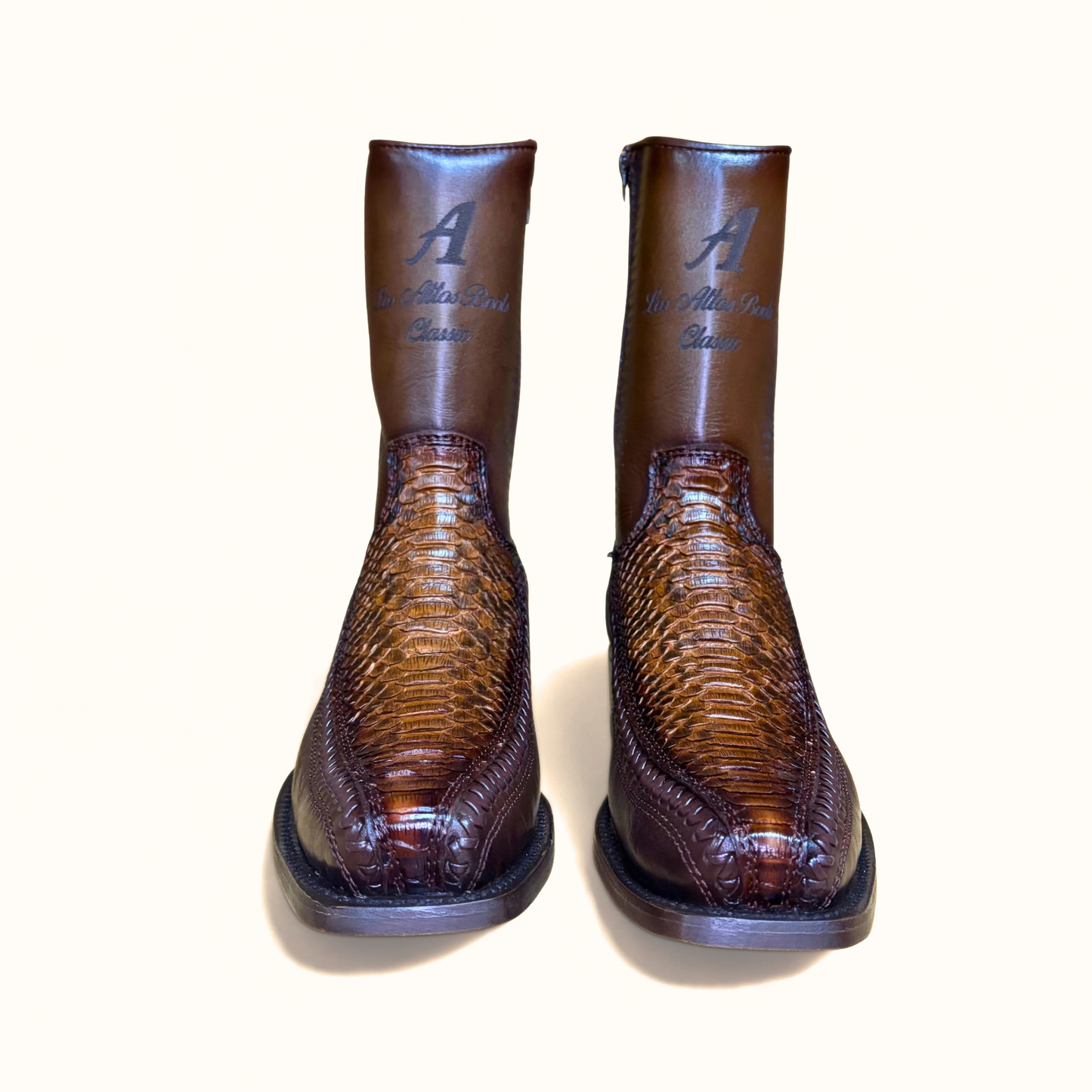 Los Altos Python Porto Faded Brown 7X Toe Low Shaft Boot pair front view