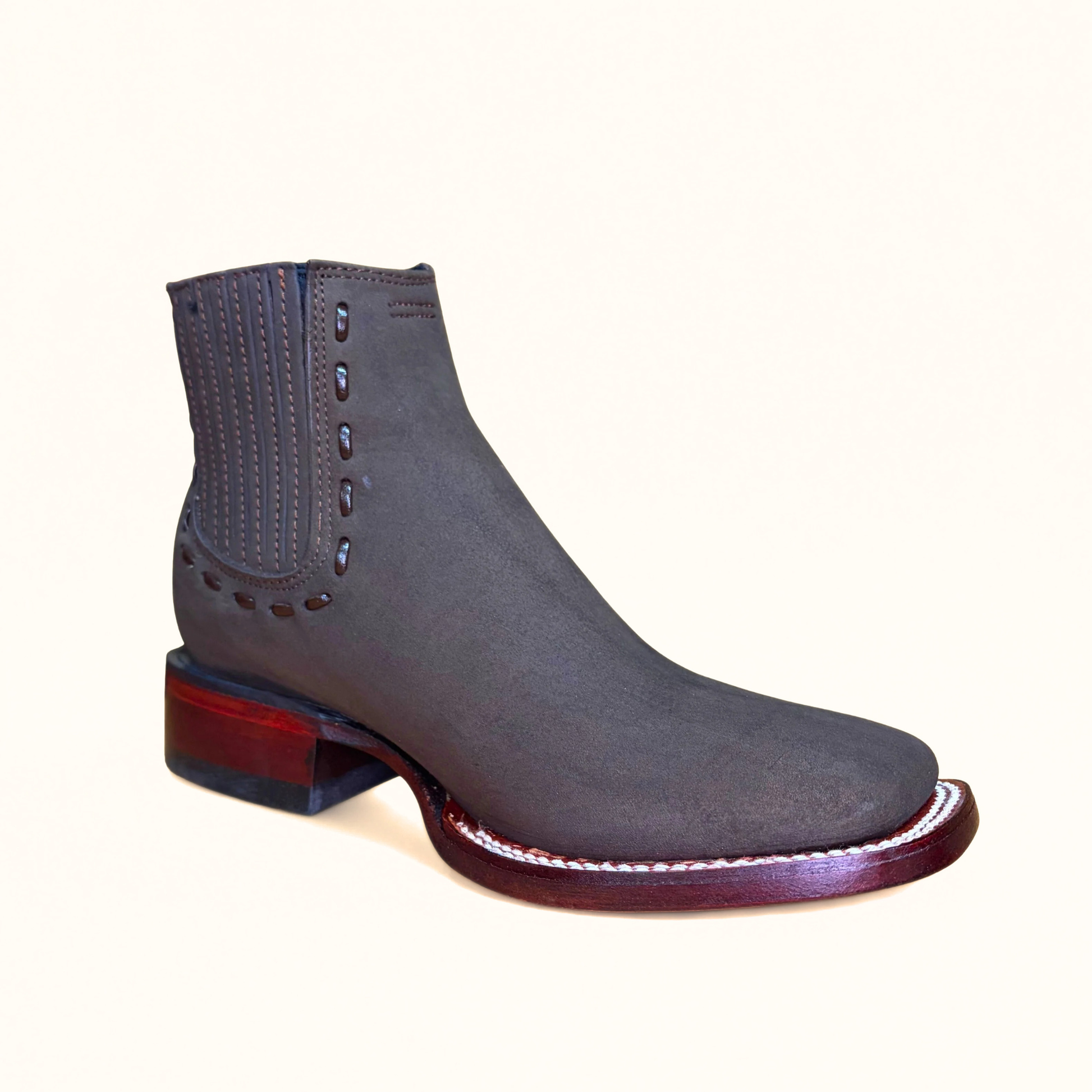 Los Altos Tobacco Nubuck Wide Square Toe Ankle Boot angle view