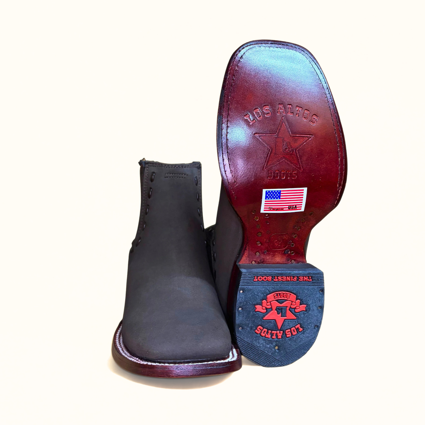 Los Altos Tobacco Nubuck Wide Square Toe Ankle Boot outsole view