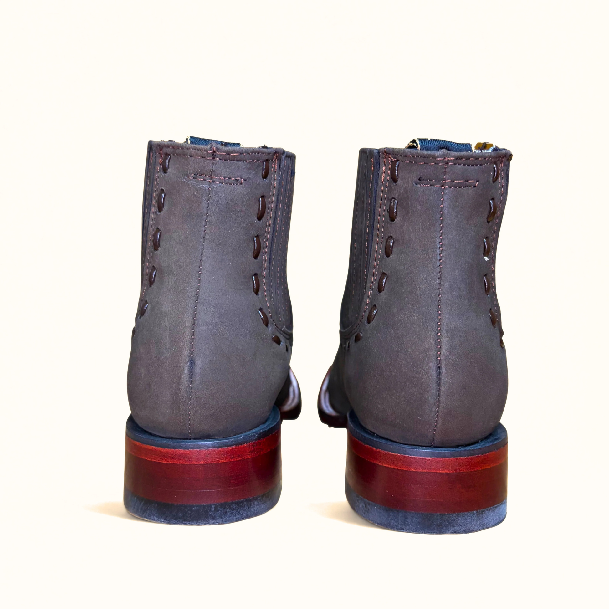 Los Altos Tobacco Nubuck Wide Square Toe Ankle Boot back pair view