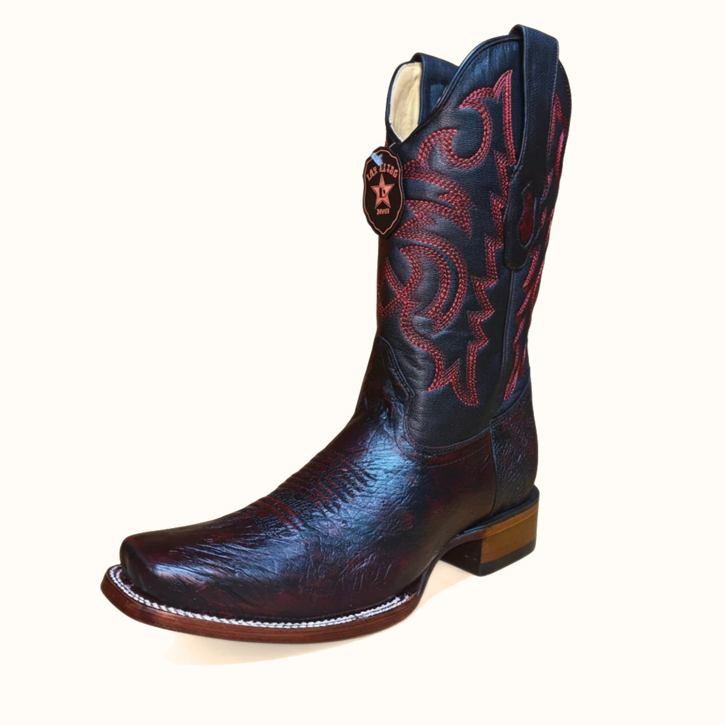 Los Altos smooth ostrich black cherry rodeo square toe boot front angle