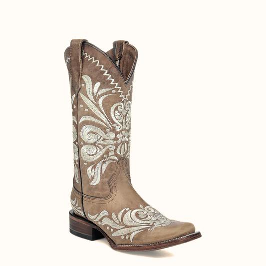Corral Light Embroidery Brown Square Toe Circle G Cowboy Boot front angle view