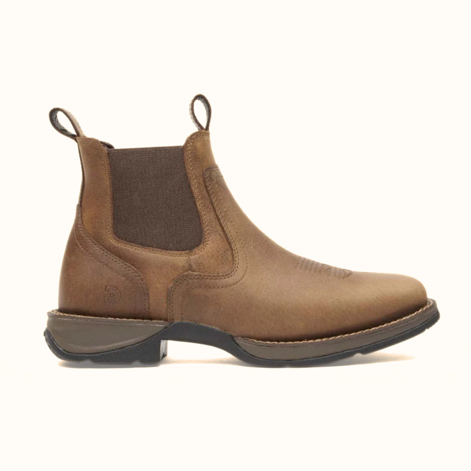 Durango Red Dirt Rebel Chelsea Boot angled side view in brown leather