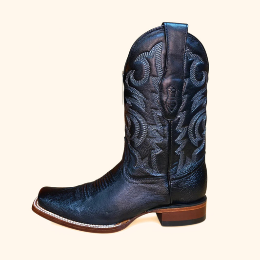 Los Altos Smooth Ostrich Black Rodeo Square Toe Boot side profile