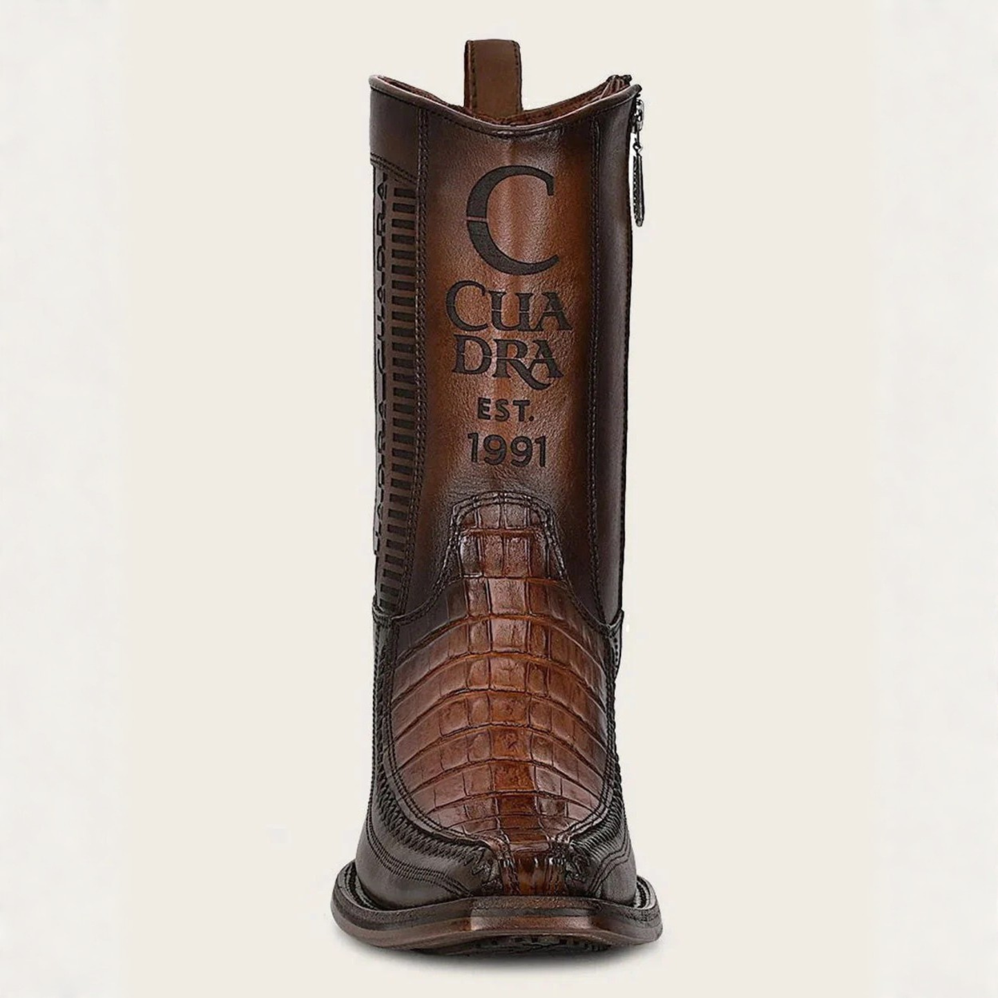 Front view of Cuadra Caiman Laser & Woven Narrow Square Toe Boot