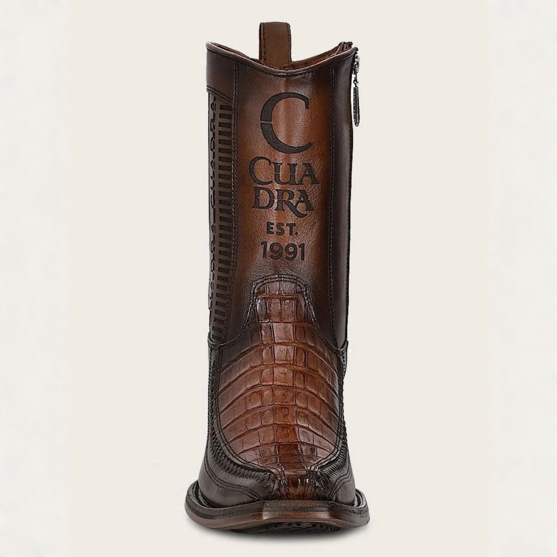 Front view of Cuadra Caiman Laser & Woven Narrow Square Toe Boot