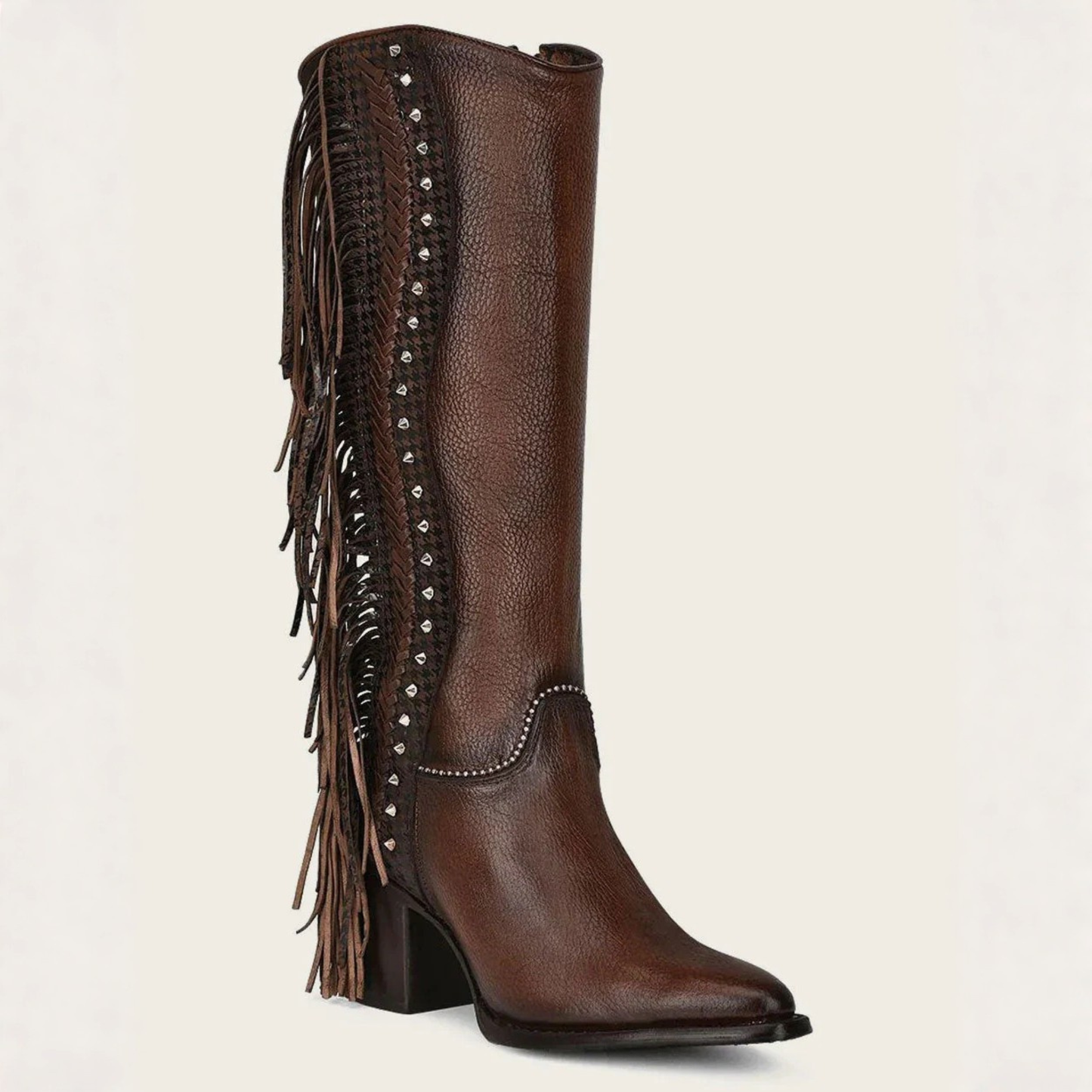 Botas altas de cuero marrón trenzado