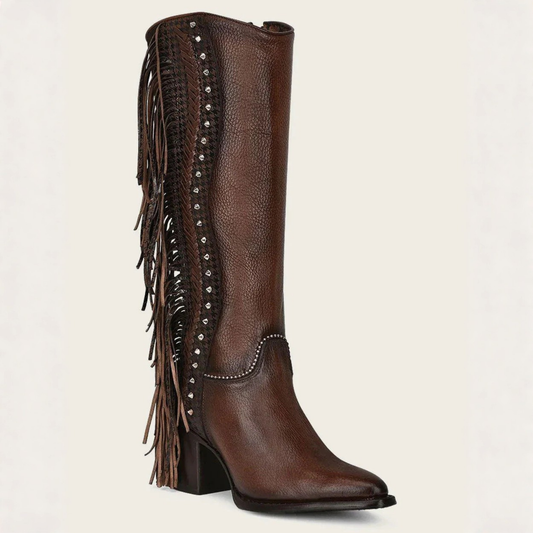 Braided Brown Leather Knee High Boots