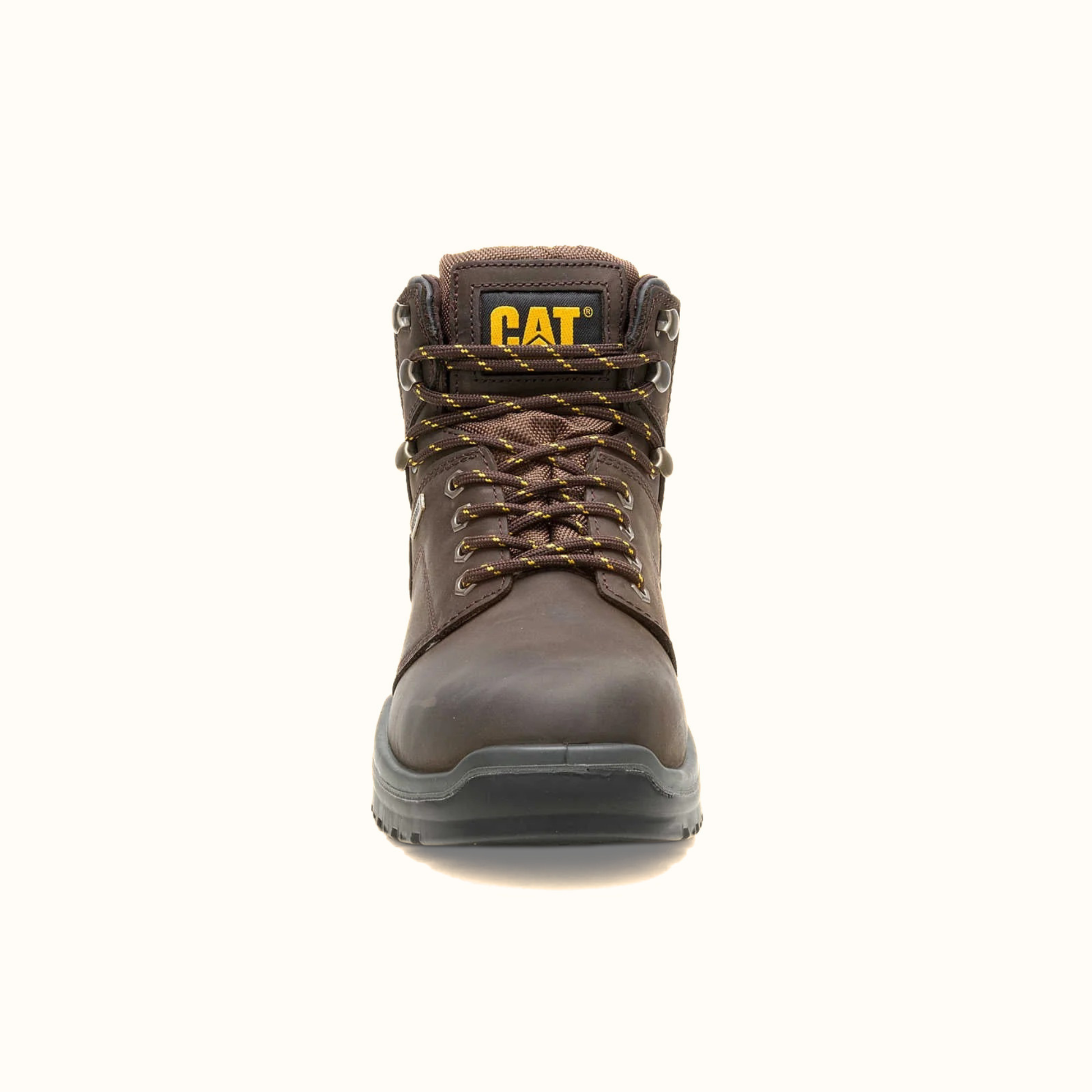 CAT Striver Waterproof Steel Toe Work Boot brown front view