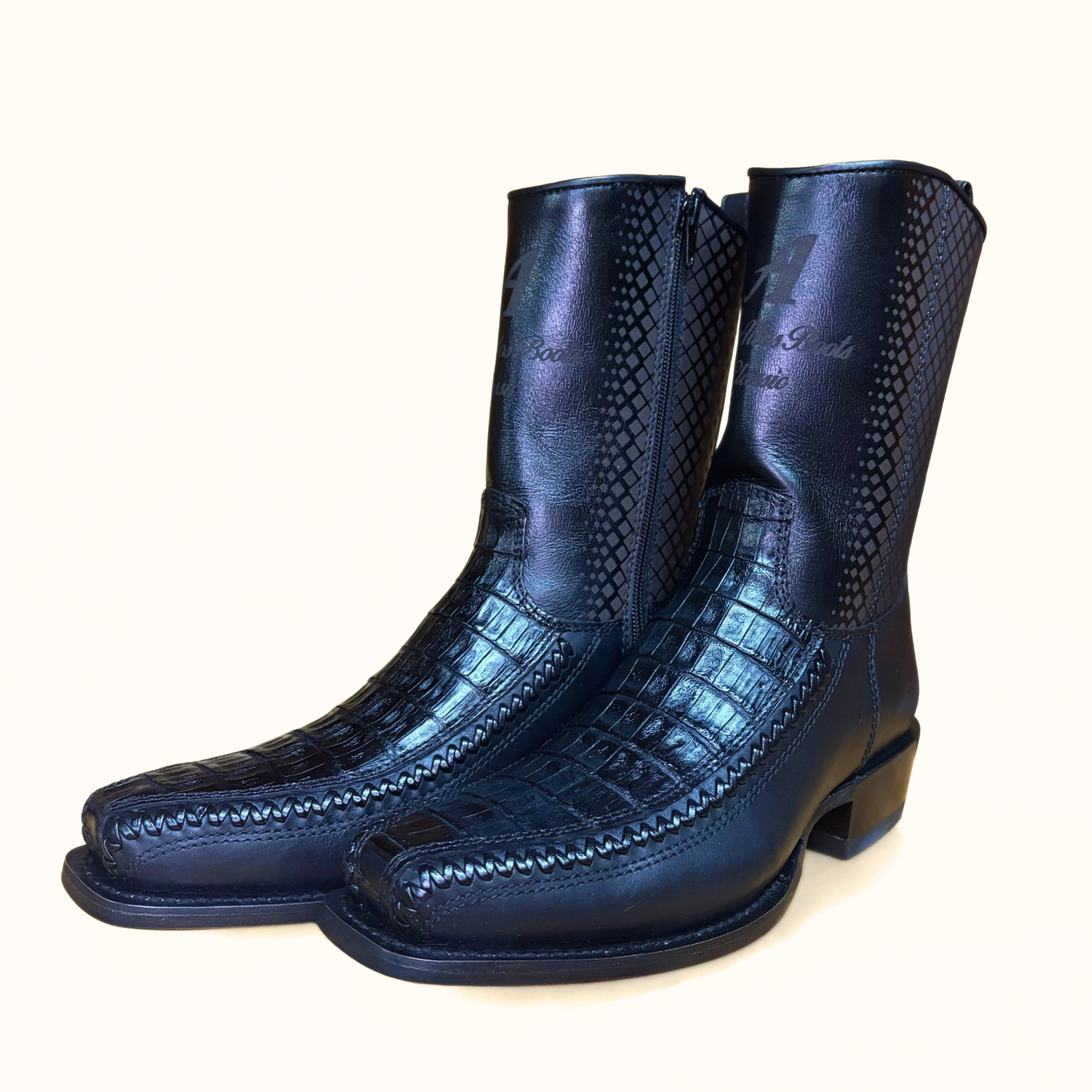 Los Altos Caiman Belly 7X Toe Low Shaft Boot front angle pair view