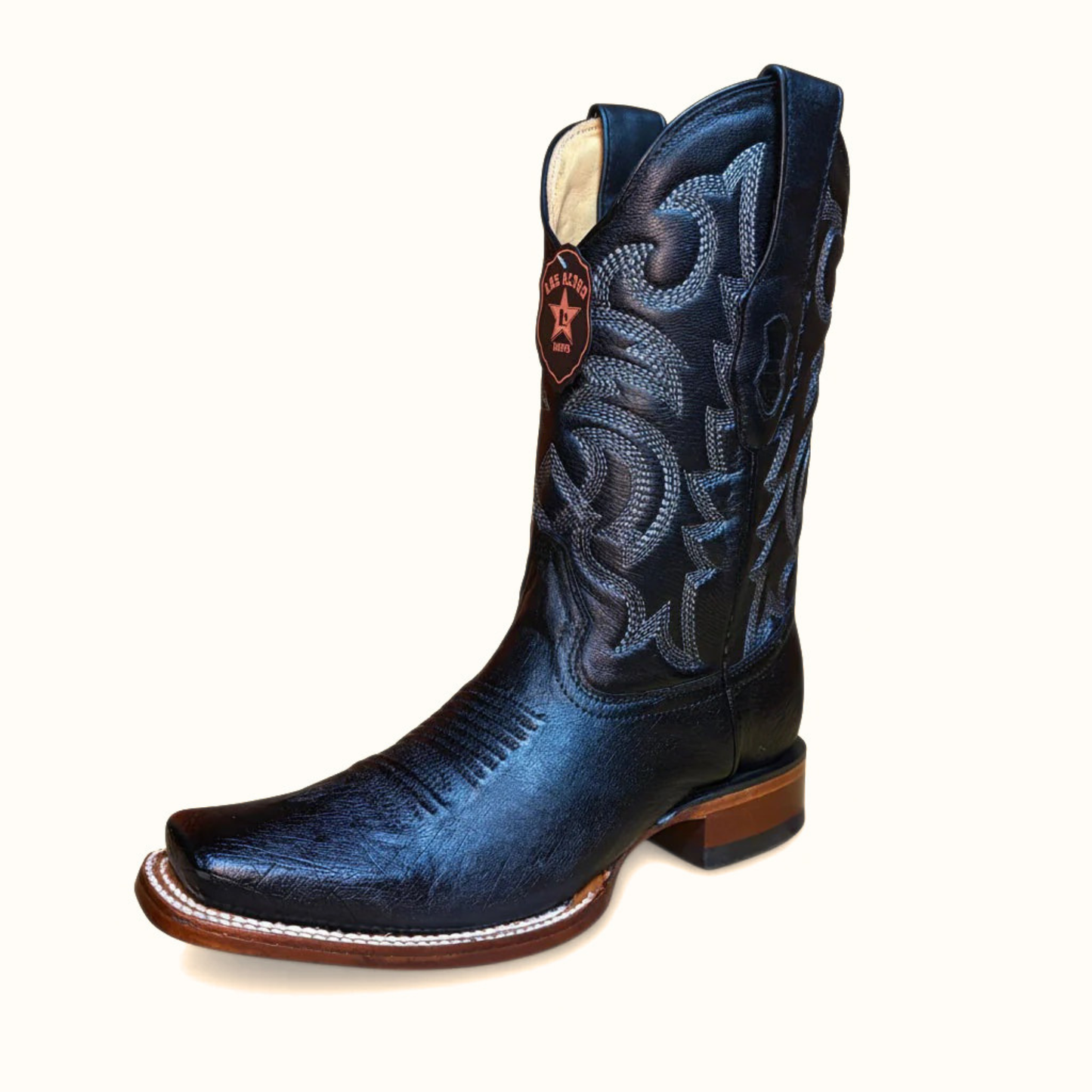 Los Altos Smooth Ostrich Black Rodeo Square Toe Boot front angle view
