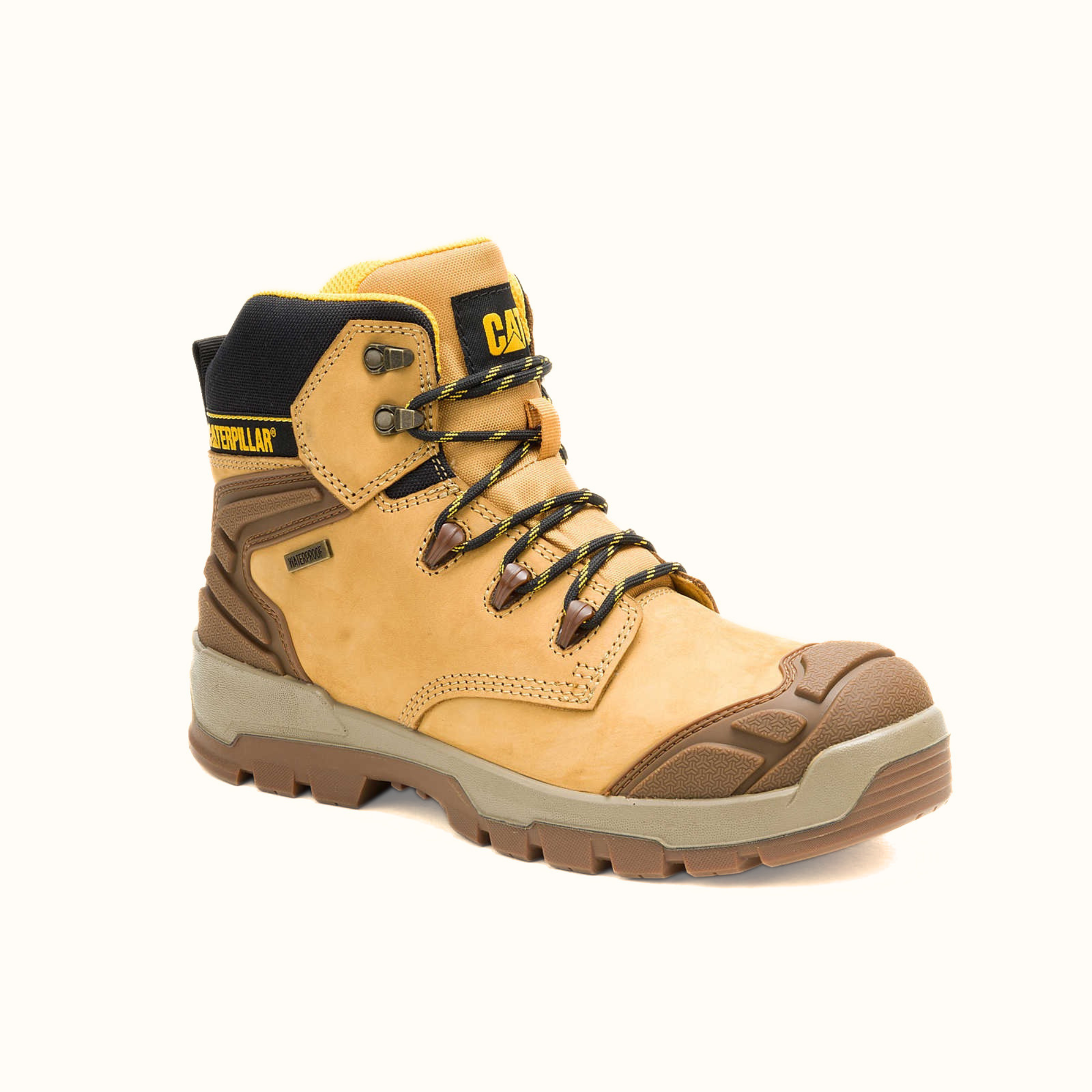 CAT Striver XL Waterproof Steel Toe Work Boot tan angle view
