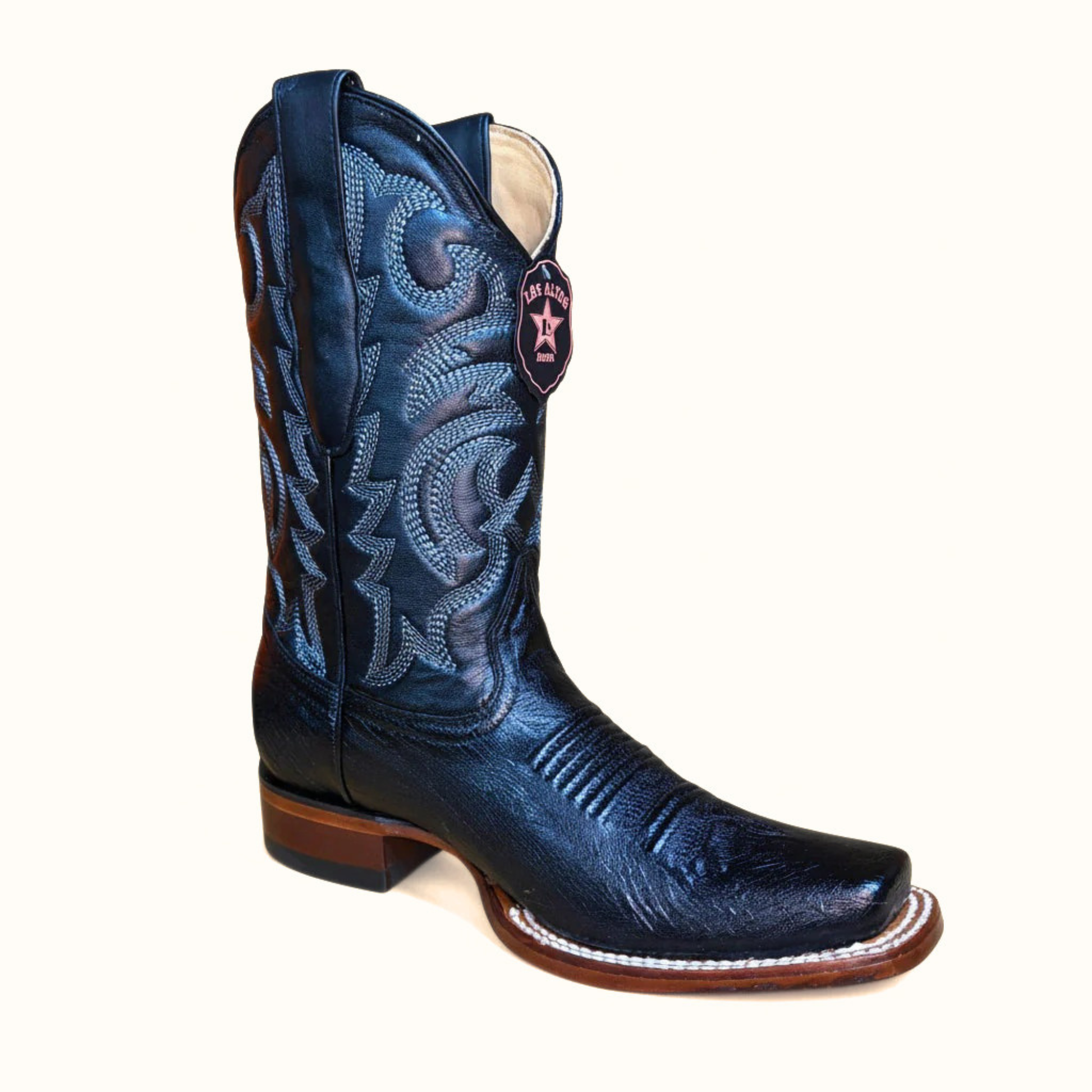 Los Altos Smooth Ostrich Black Rodeo Square Toe Boot front angle view