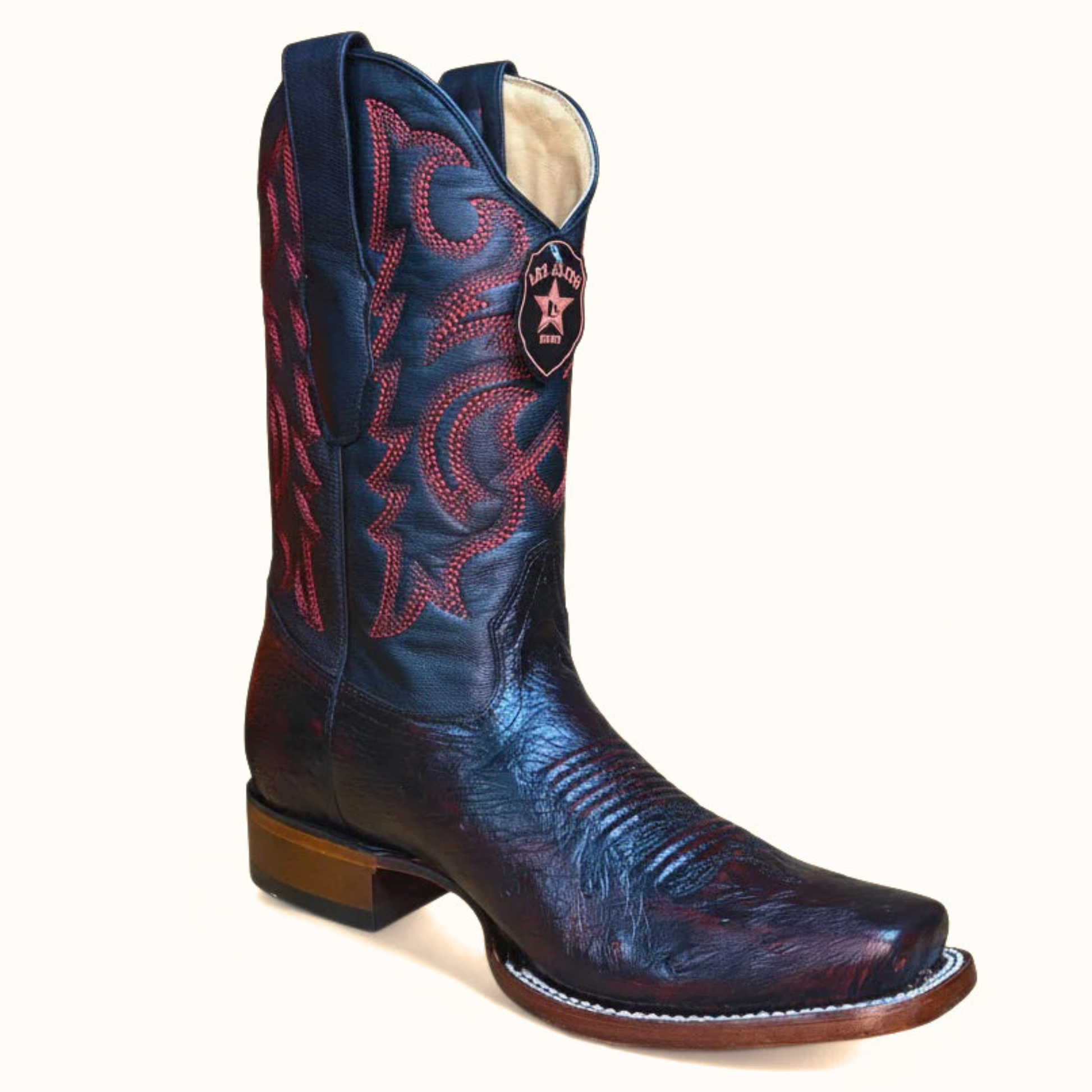 Los Altos smooth ostrich black cherry rodeo square toe boot front angle