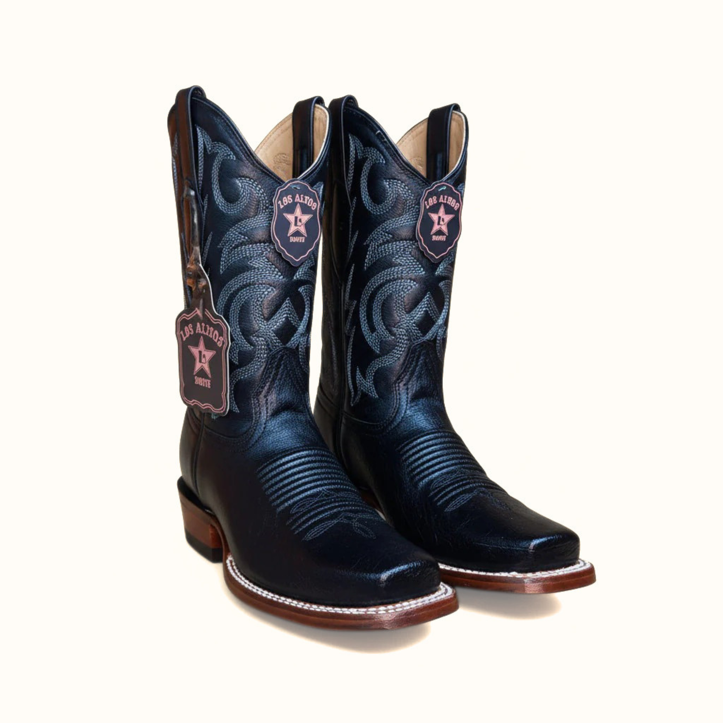 Los Altos Smooth Ostrich Black Rodeo Square Toe Boot front angle pair view