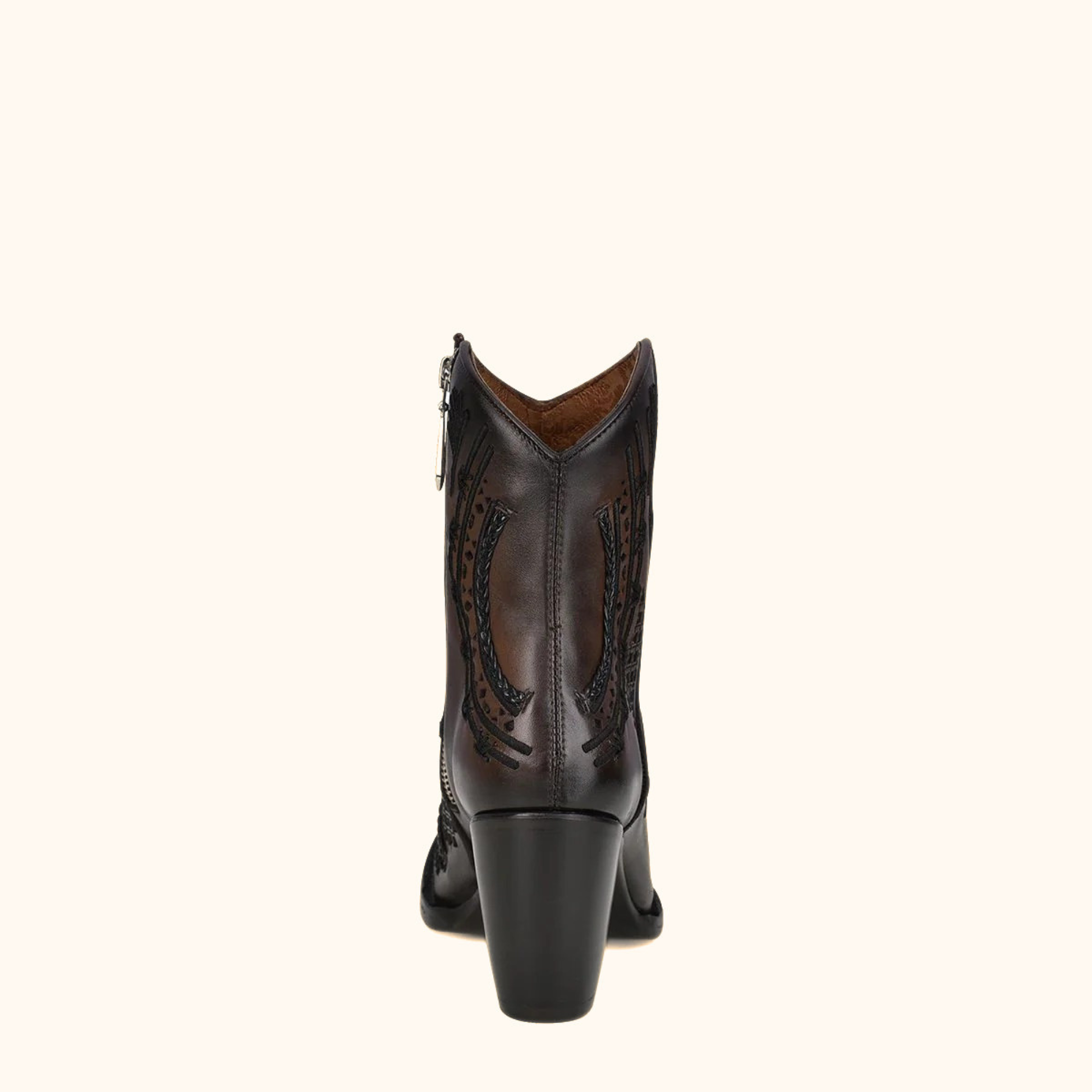 Cuadra Artisan Embroidered Leather Ankle Booties rear embroidery detail