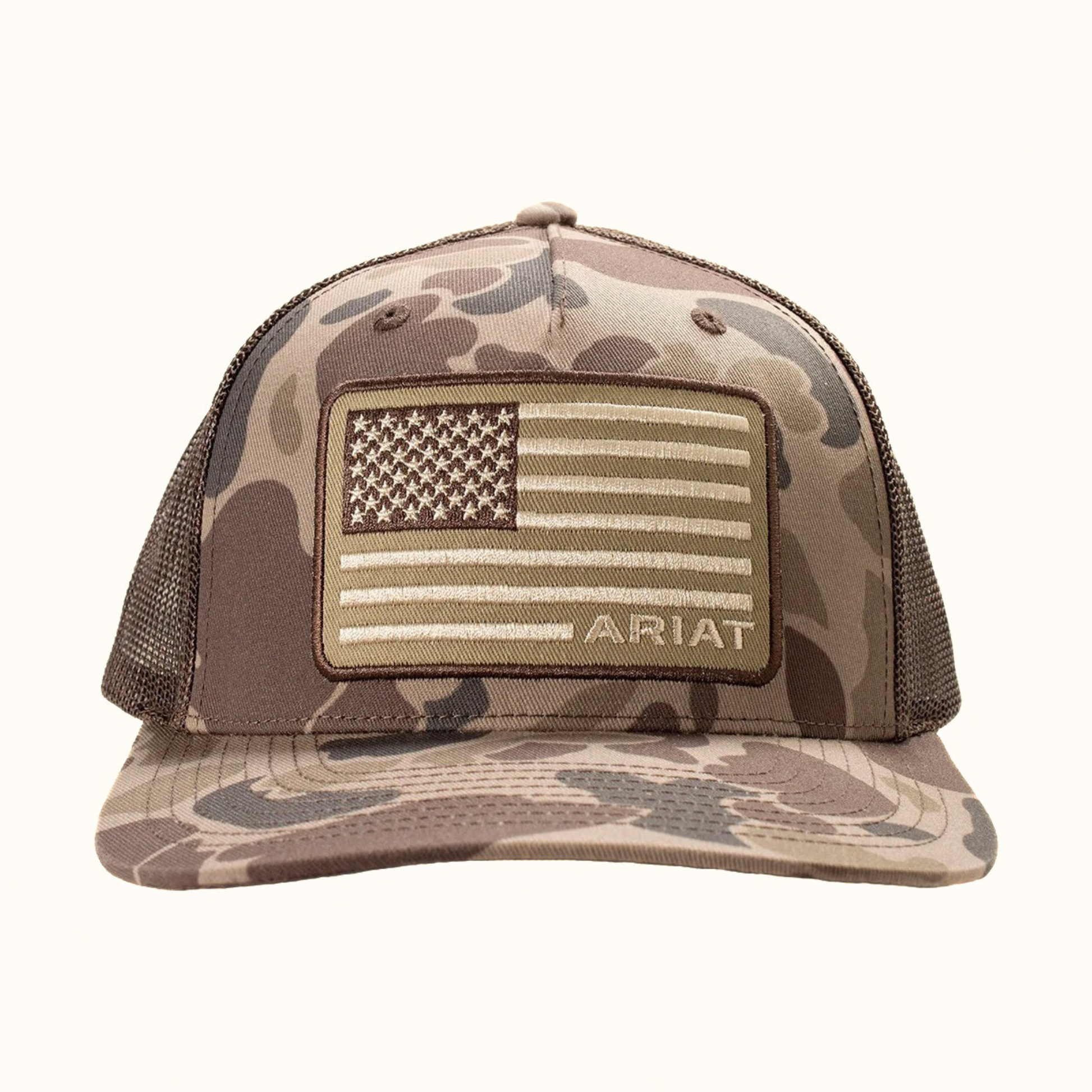 Ariat American Flag Camo Snapback Cap Brown front view