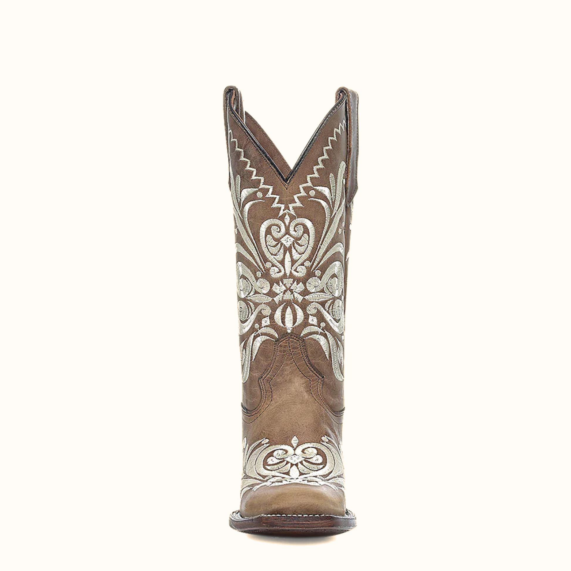 Corral Light Embroidery Brown Square Toe Circle G Cowboy Boot front shaft embroidery view