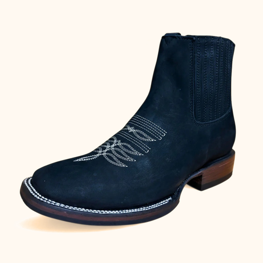 Cerro 1710 Nubuck Black Square Toe Botin black nubuck leather boot angled front view