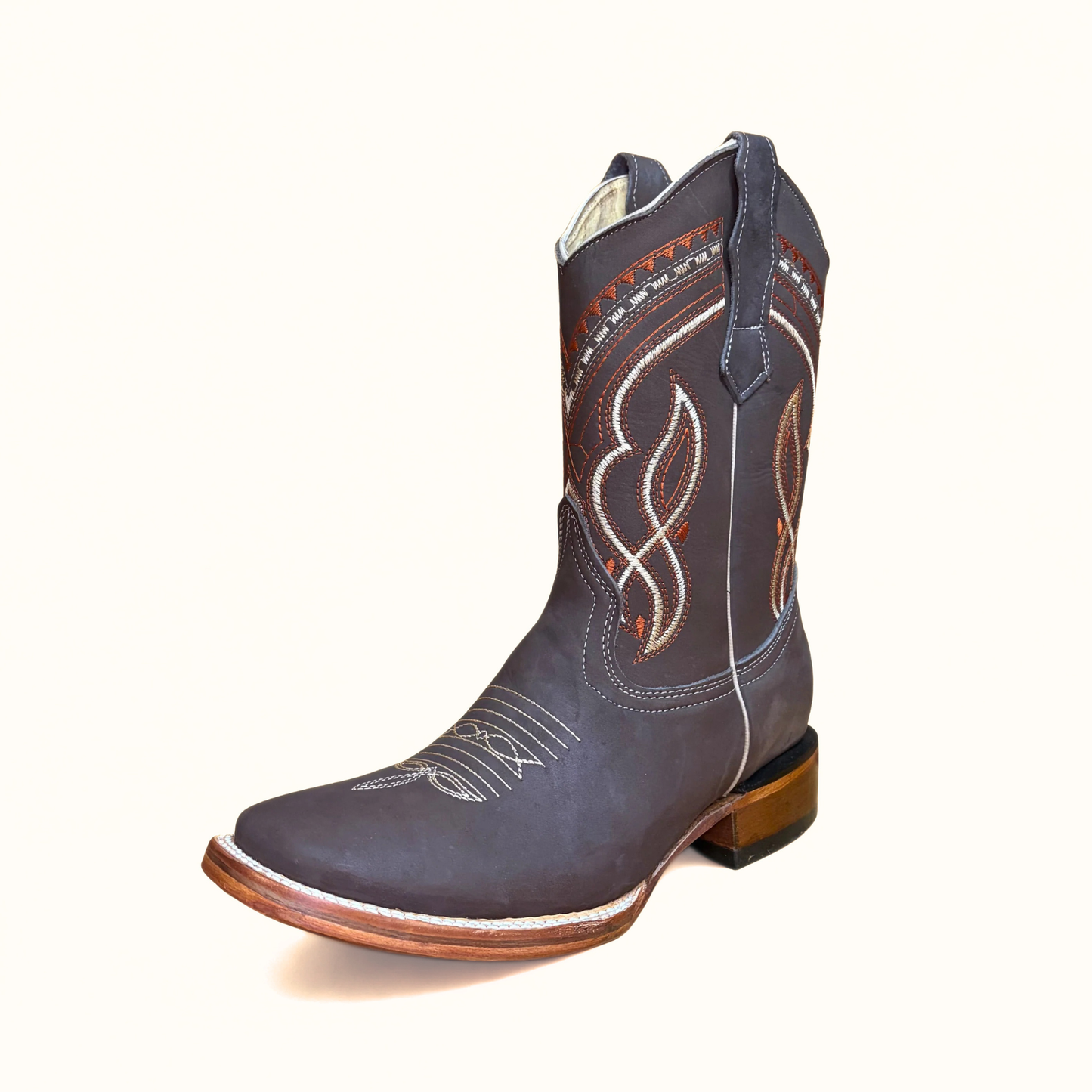 Arius Nubuck Cafe Bulldog brown leather western boot angled view