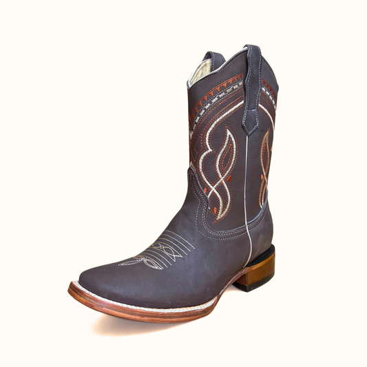 Arius Nubuck Cafe Bulldog brown leather western boot angled view