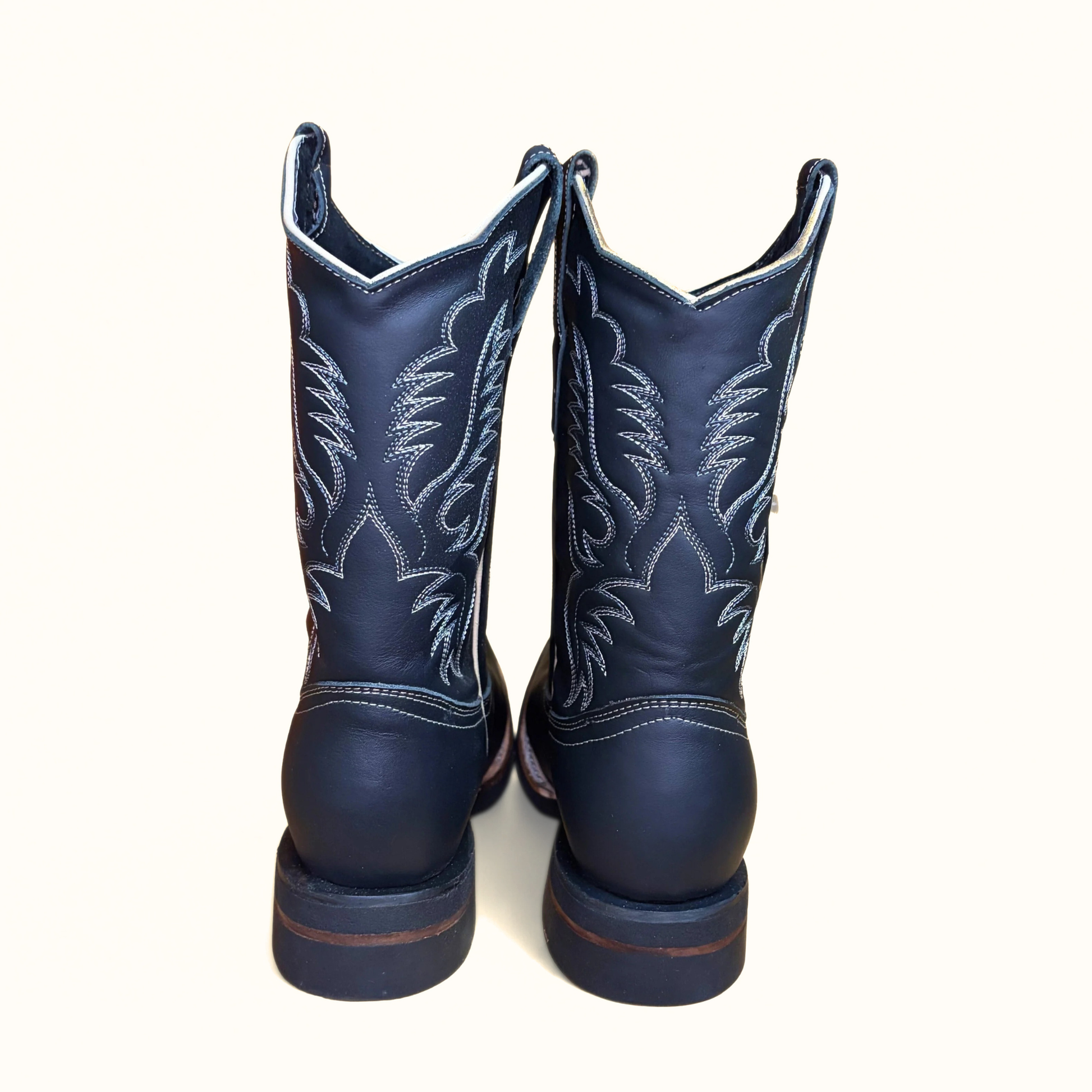 Rear view of Arius Napa Black Rodeo Boots showing shaft stitching