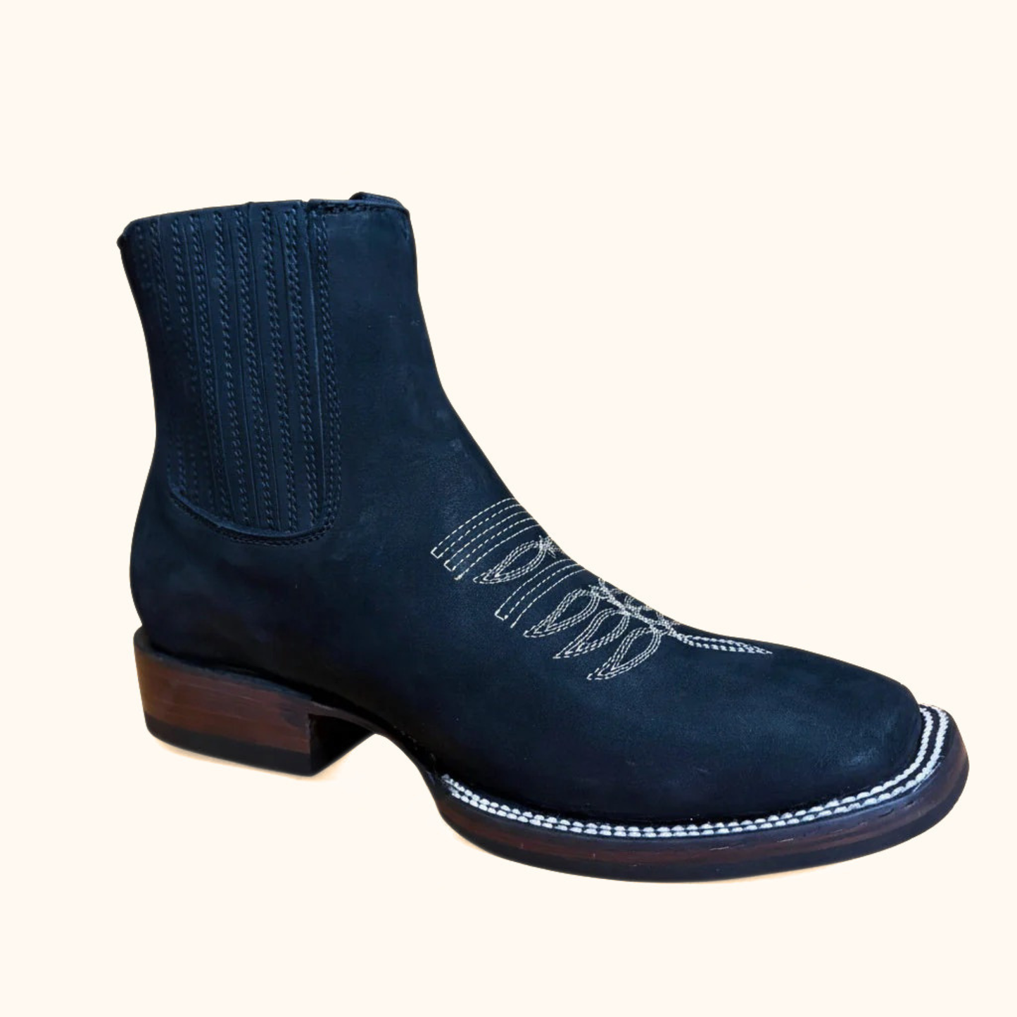 Cerro 1710 Nubuck Black Square Toe Botin black nubuck leather boot angled front view